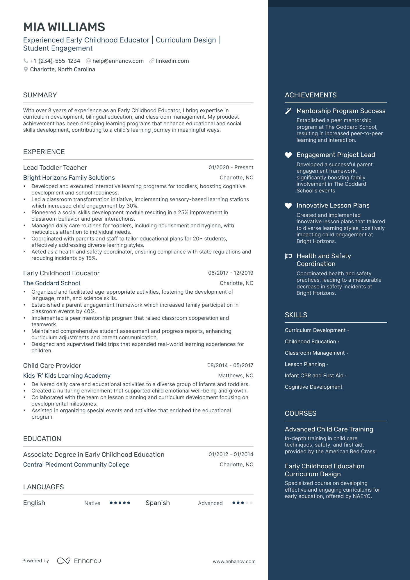 5 Toddler Teacher Resume Examples & Guide for 2024