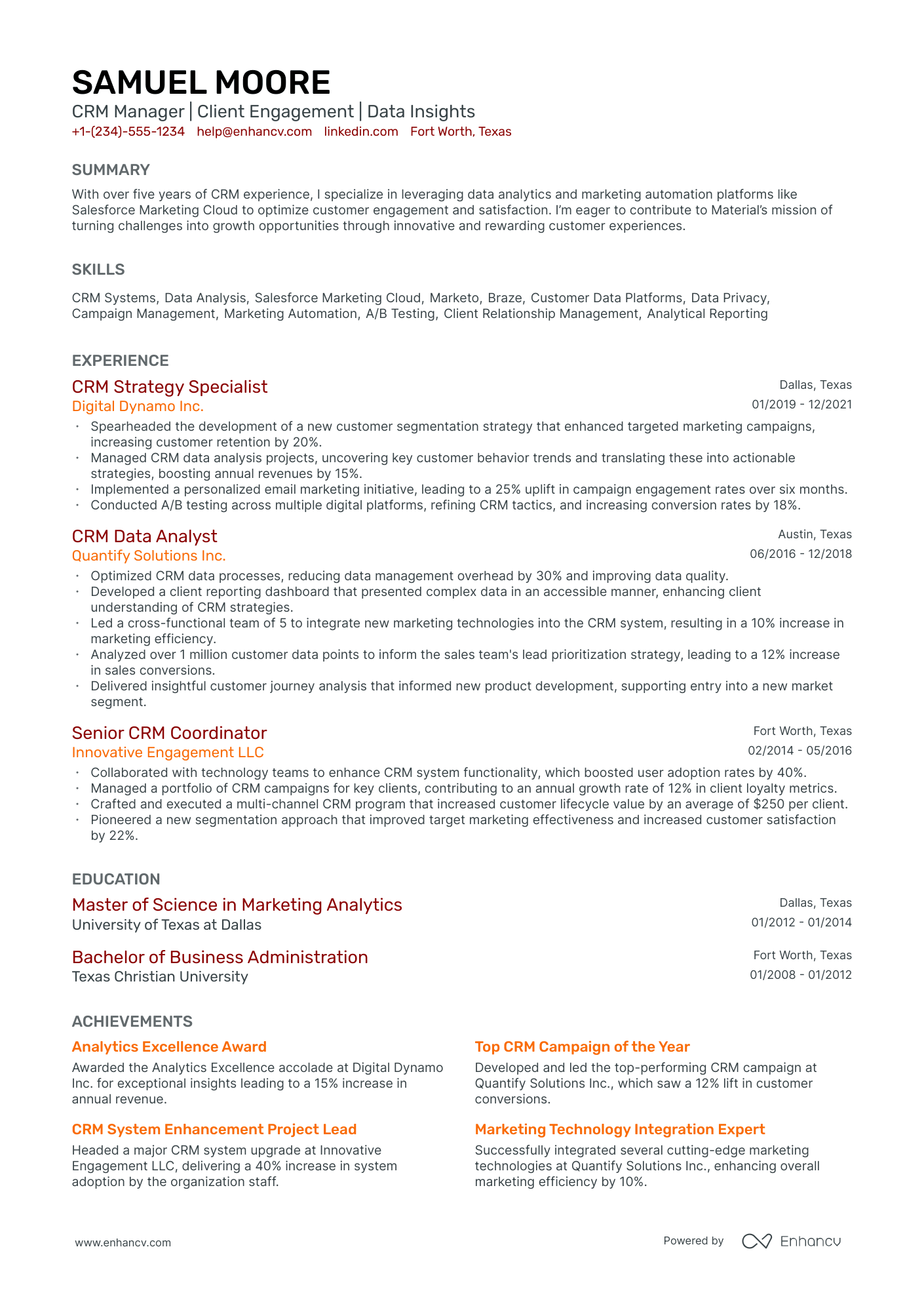 5 CRM Manager Resume Examples & Guide for 2024