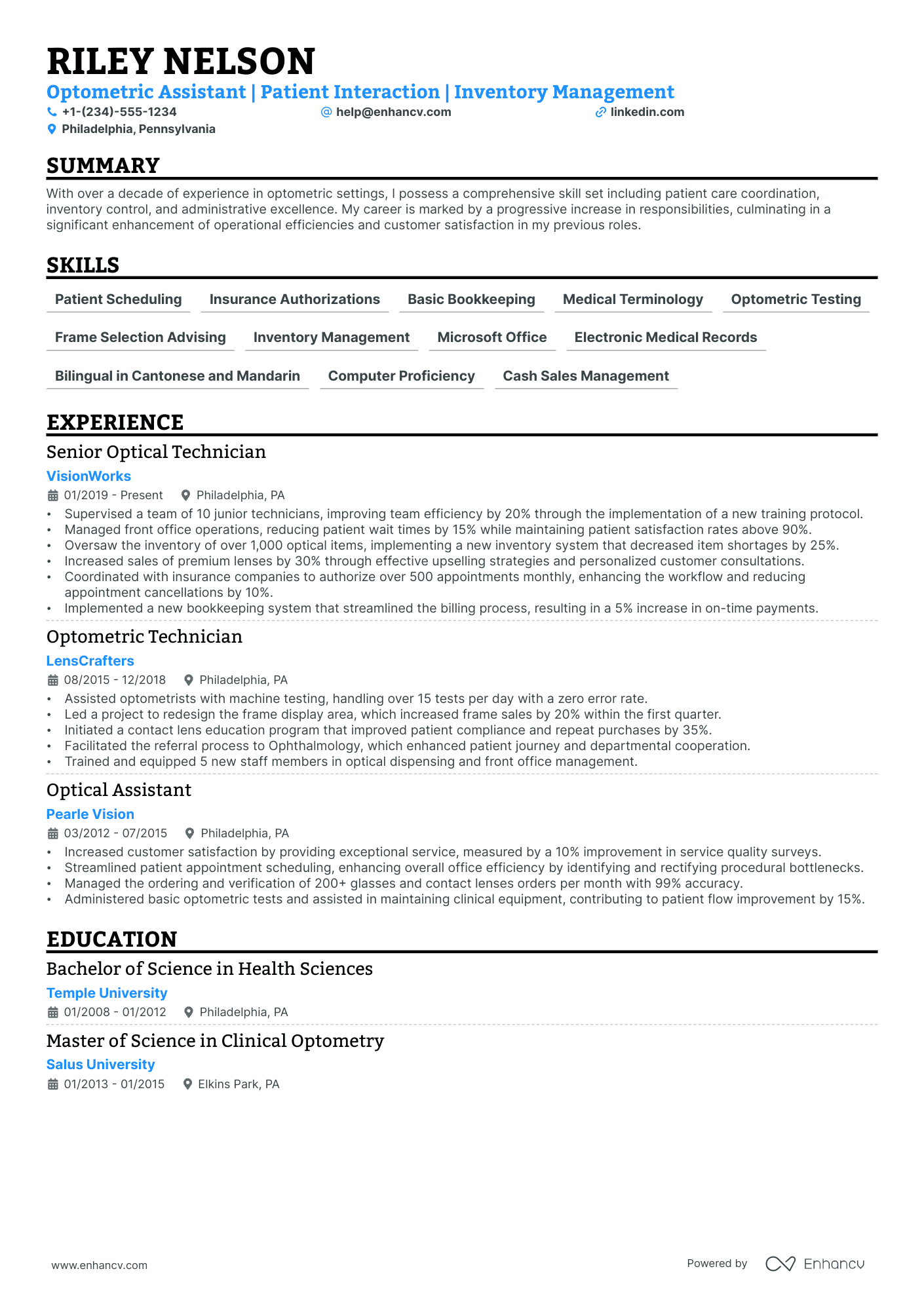 5 Optometrist Resume Examples & Guide for 2024