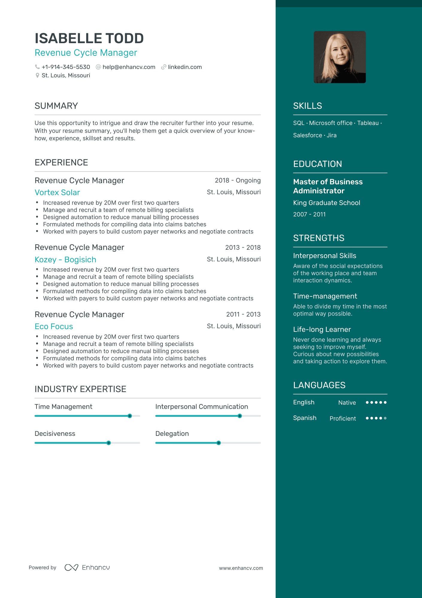 Revenue Cycle Manager Resume Examples & Guide for 2023 (Layout, Skills ...