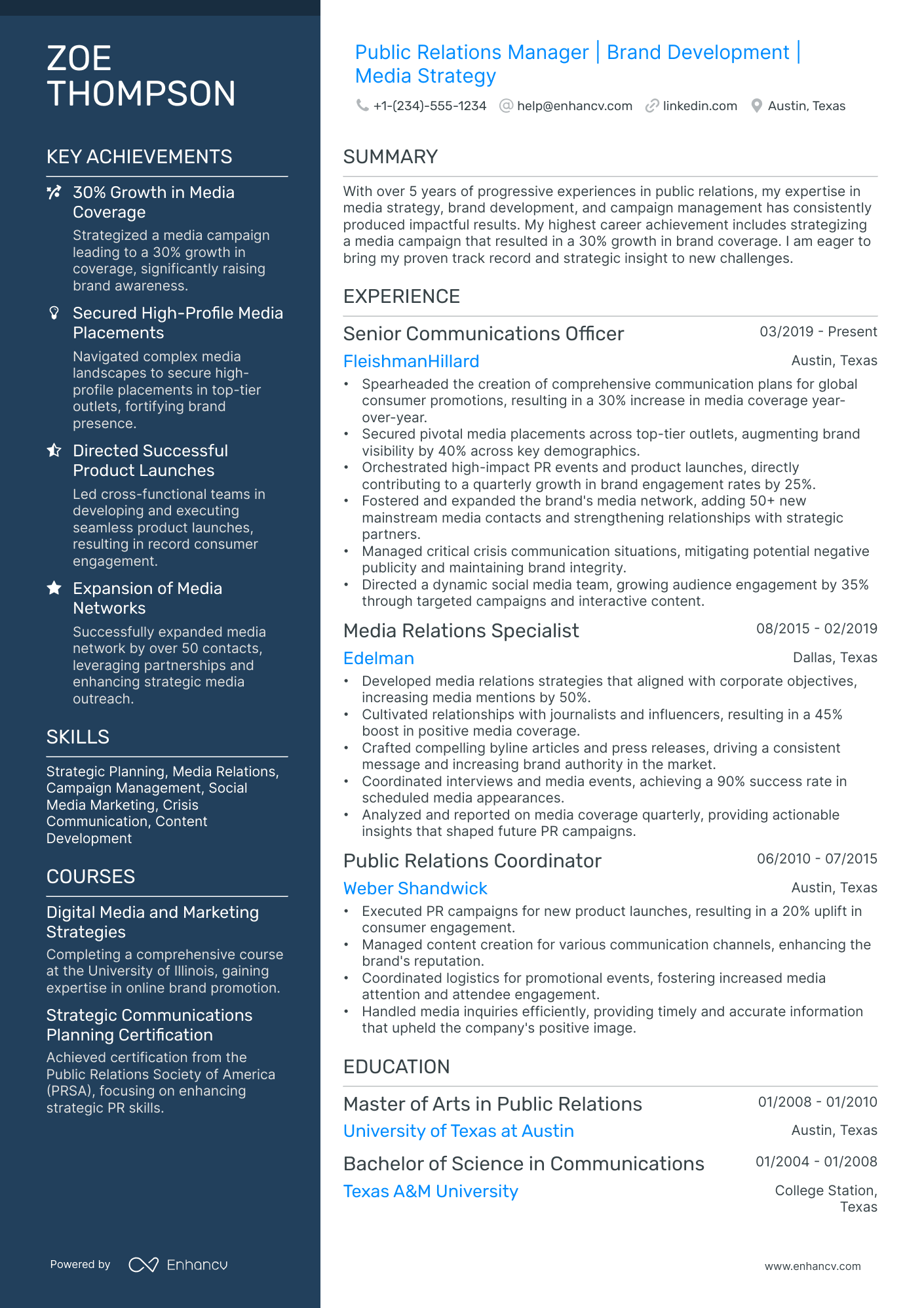 10 Public Relations Manager Resume Examples, Templates & Guide for 2026