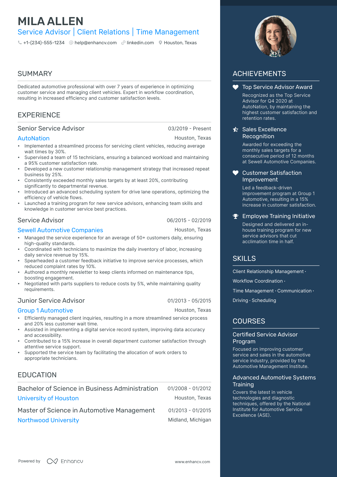 5 Service Advisor Resume Examples & Guide for 2024