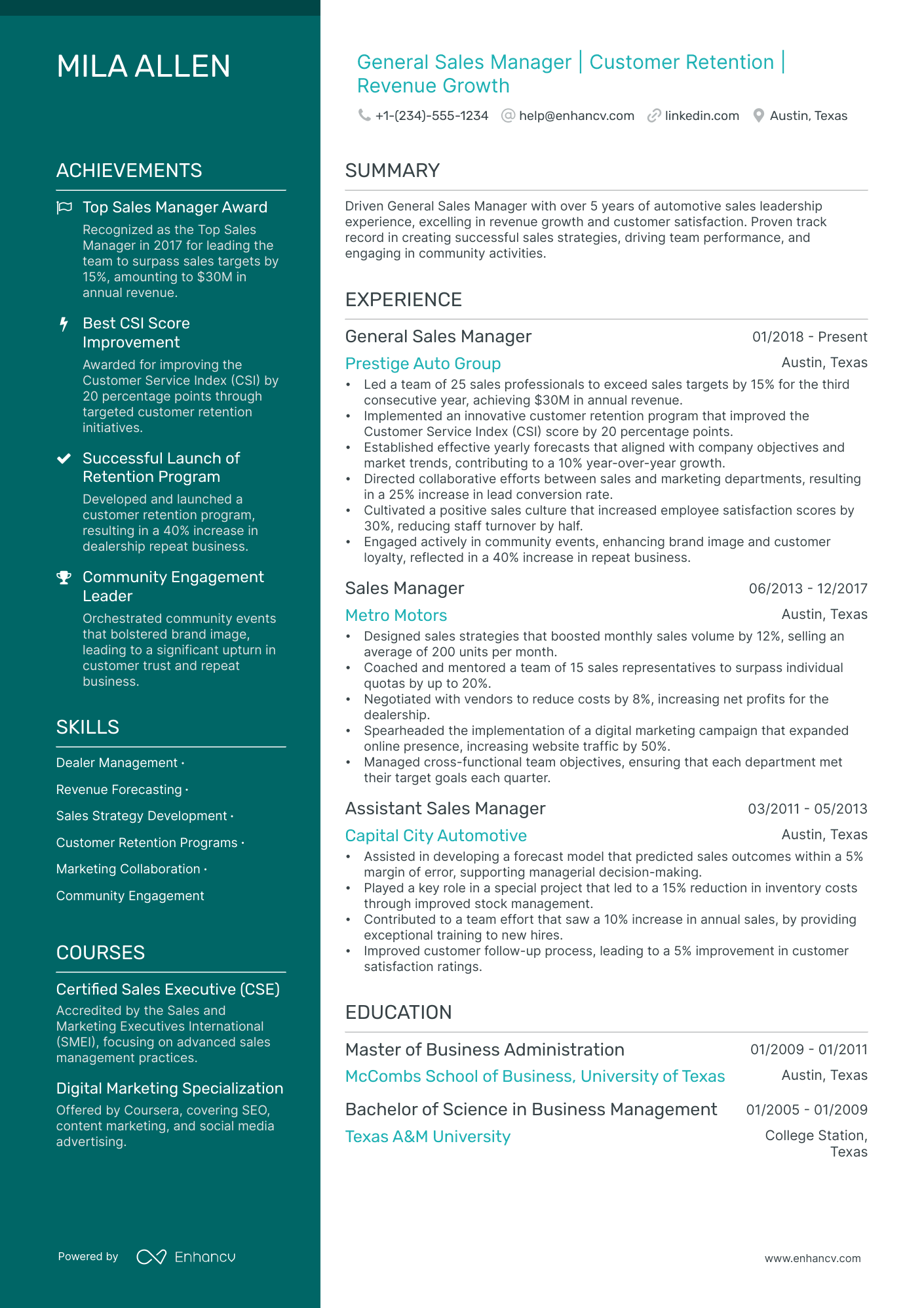 5 Automotive General Sales Manager Resume Examples & Guide for 2024