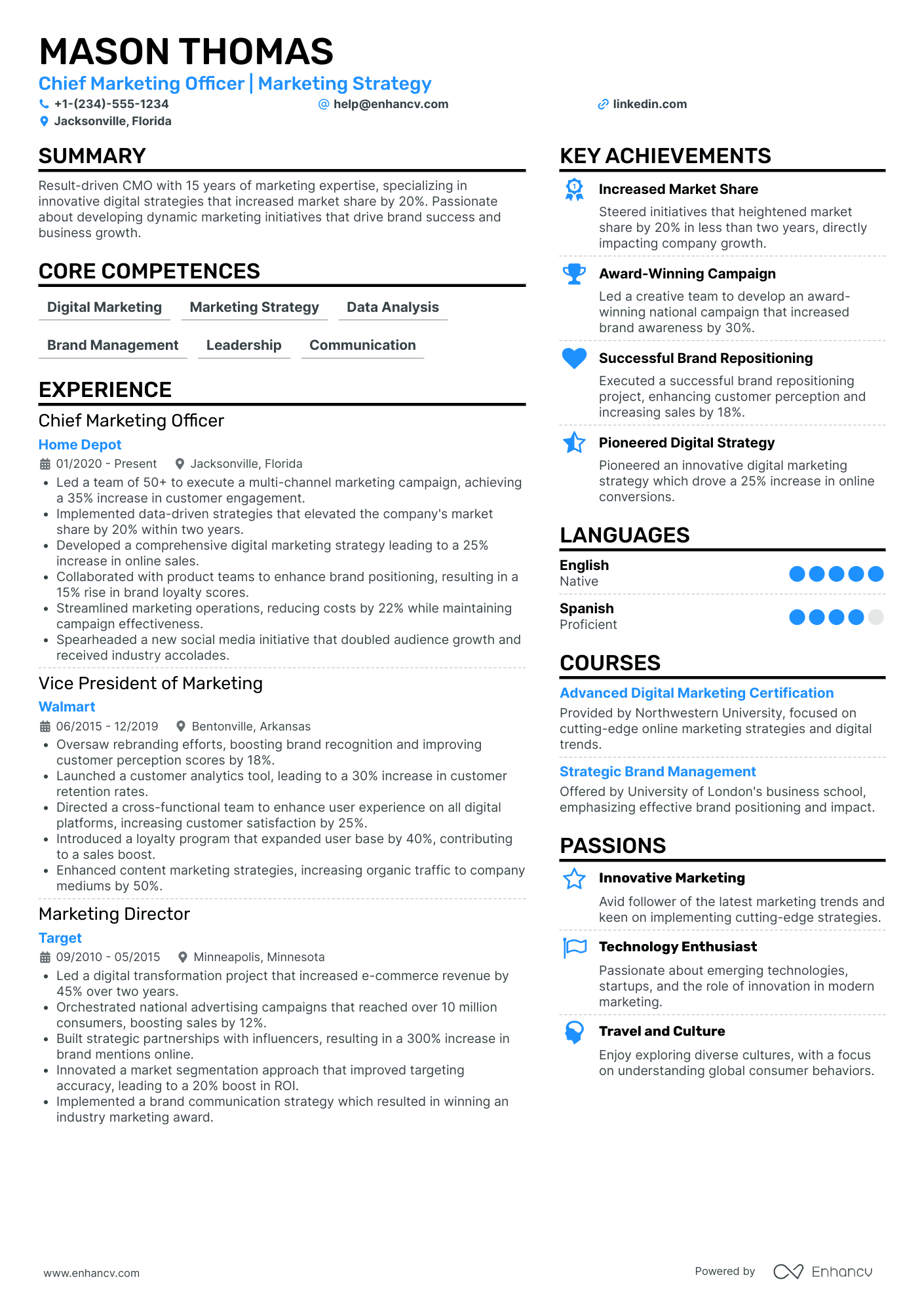 Chief Marketing Officer in Logistics Resume Example