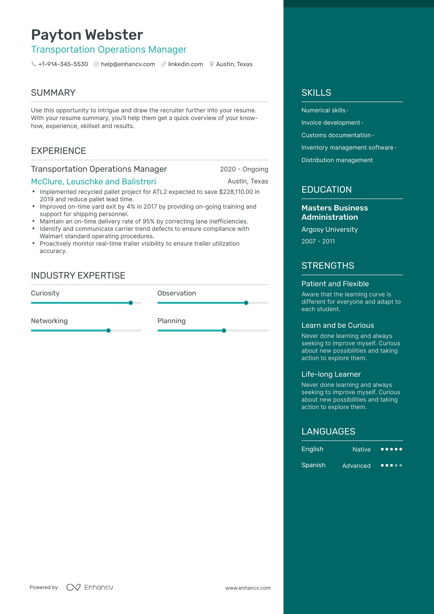 Transportation Operations Manager Resume Examples & Guide for 2023 ...