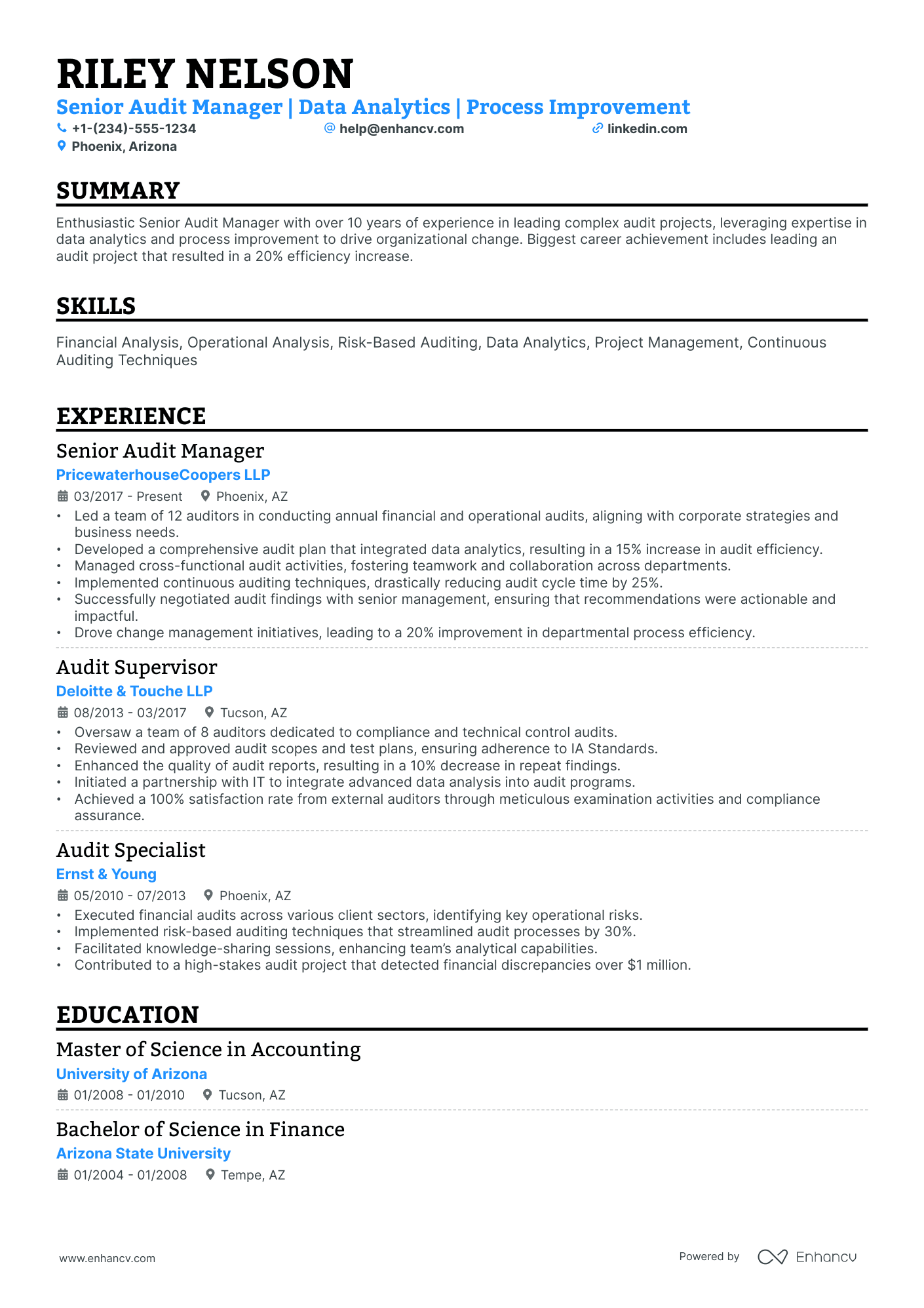 10 Internal Audit Manager Resume Examples & Guide for 2026