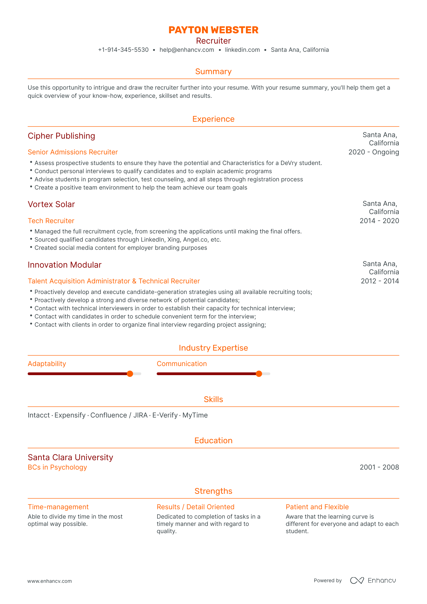 TOP Recruiter Resume Examples & Samples for 2023 | Enhancv.com (Layout ...