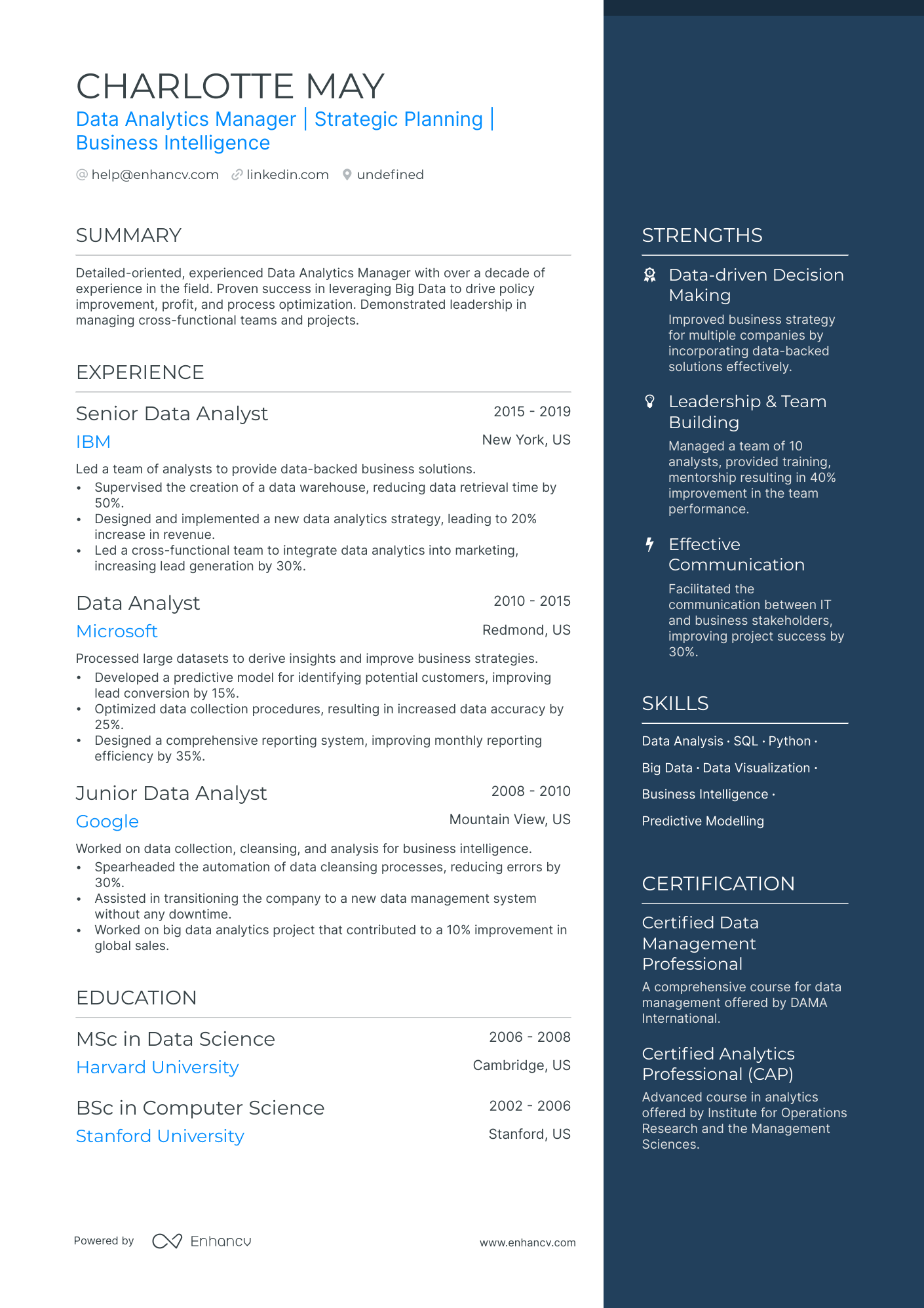 5 Data Analytics Manager Resume Examples & Guide for 2024