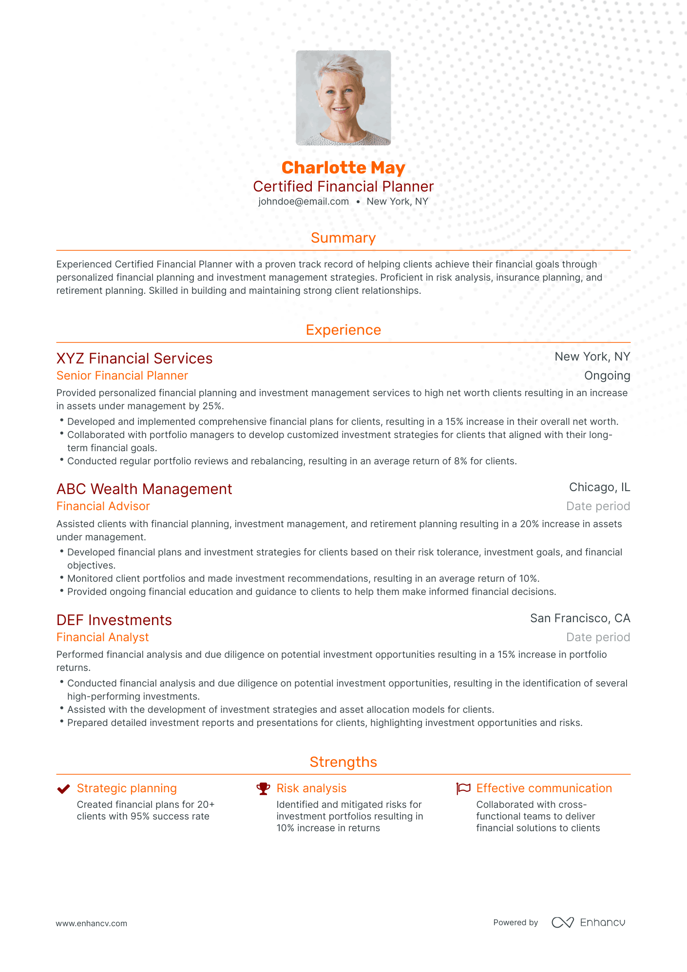 5 Certified Financial Planner Resume Examples & Guide for 2023