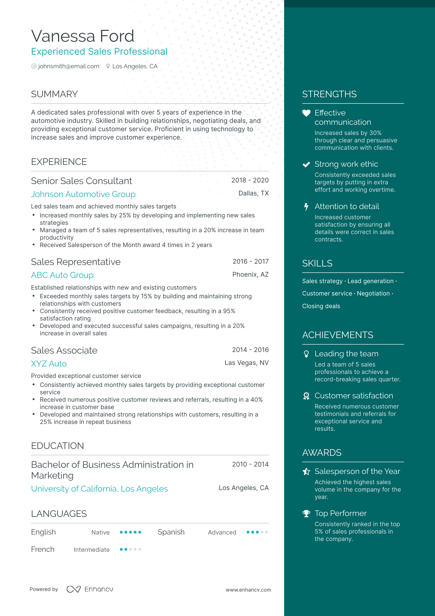 5 Sales Person Resume Examples & Guide for 2024