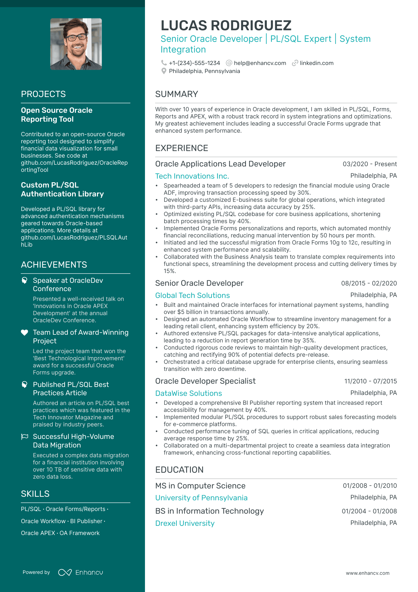 5 Senior Oracle Developer Resume Examples & Guide for 2024