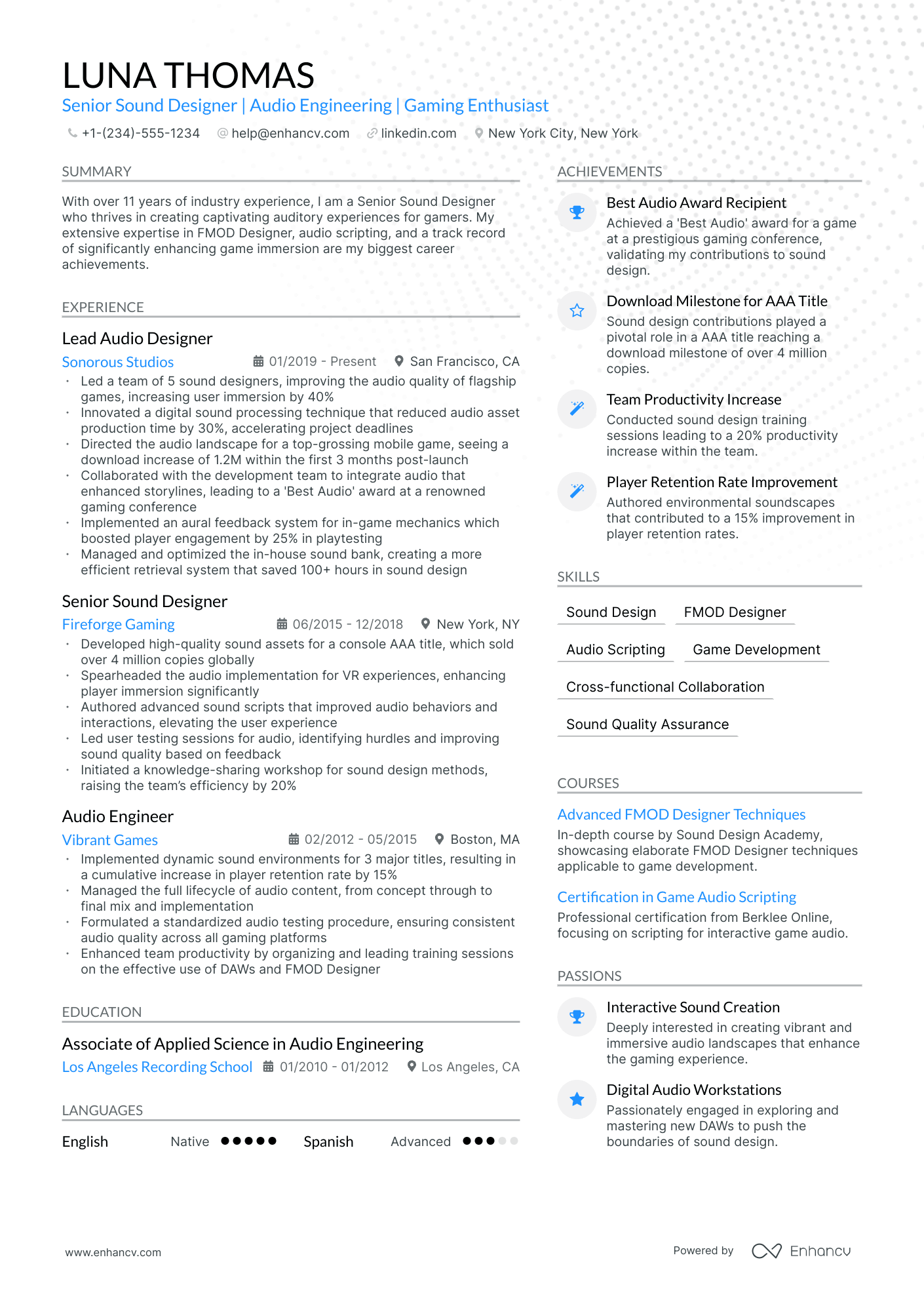 5 Sound Designer Resume Examples & Guide for 2024