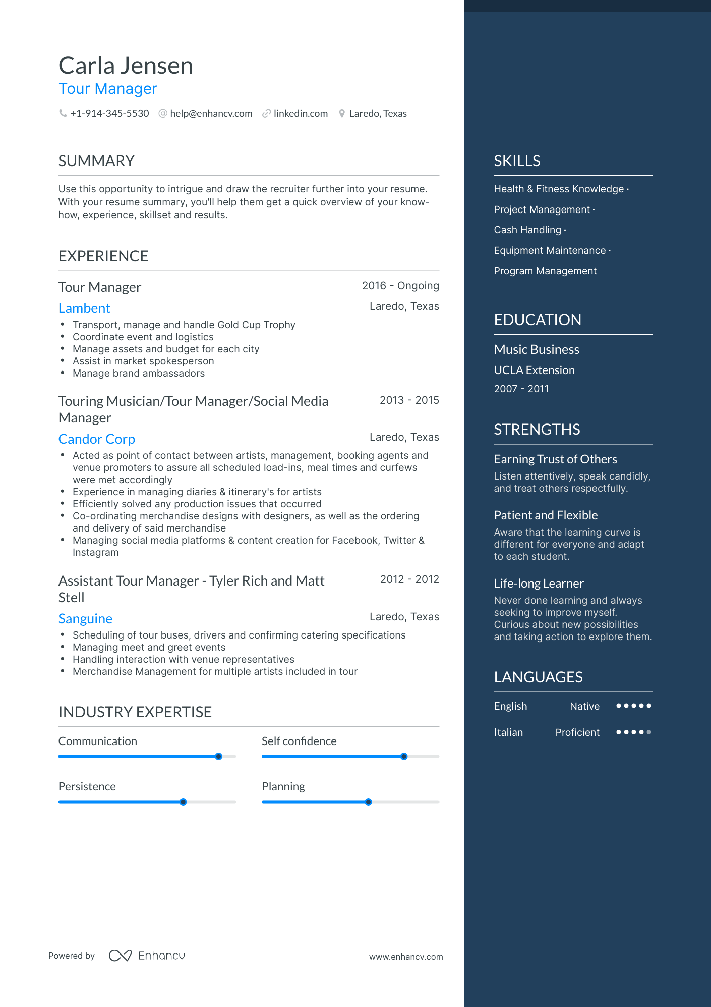 Tour Manager Resume Examples & Guide for 2023 (Layout, Skills, Keywords ...