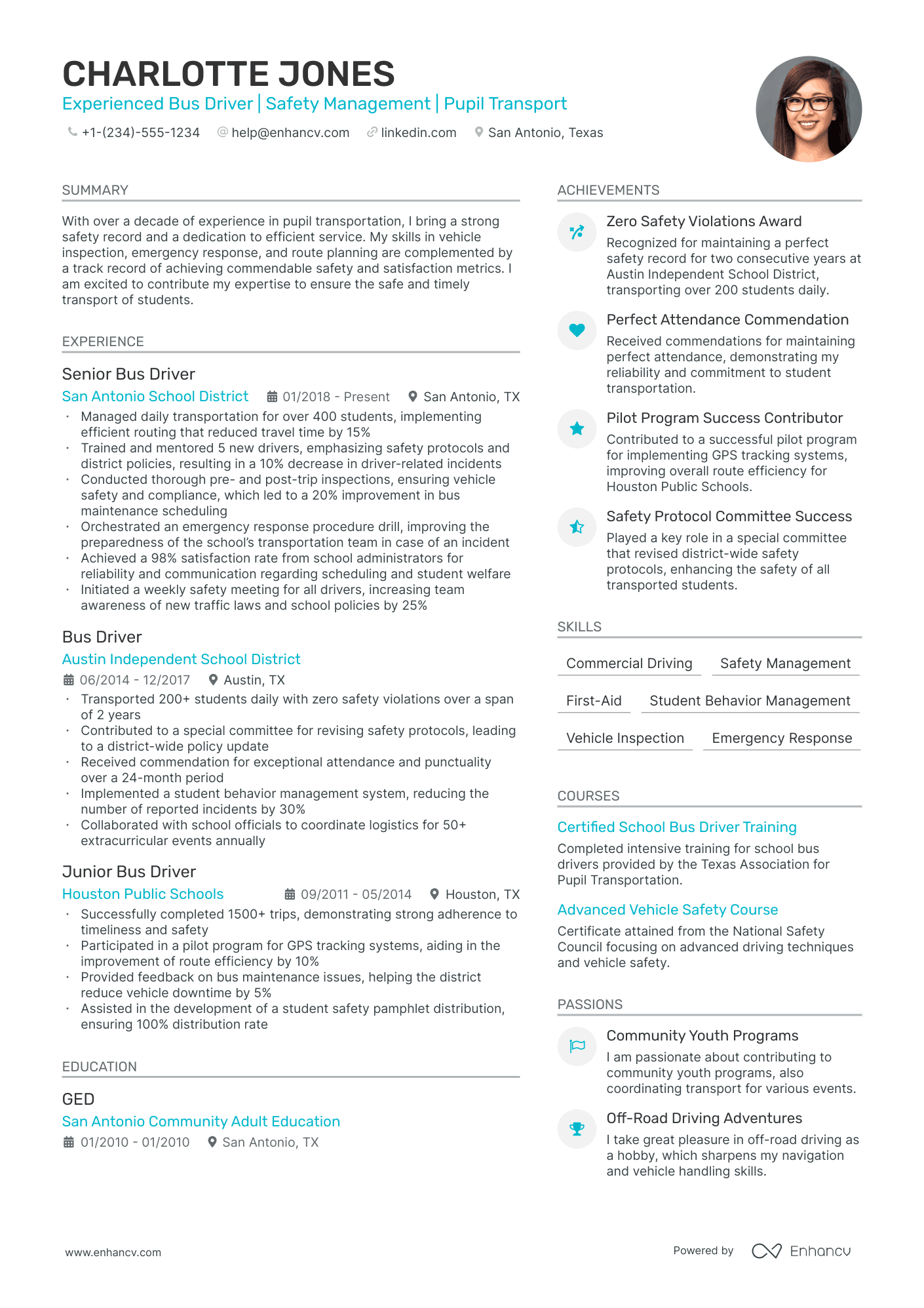 5 Bus Driver Resume Examples & Guide for 2024