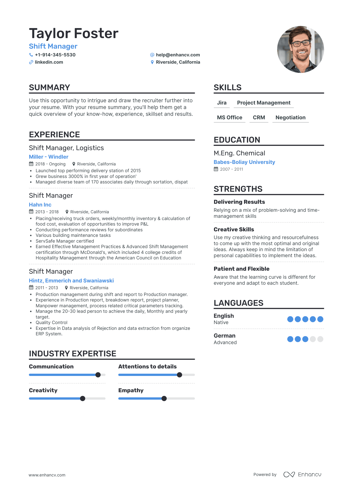 Shift Manager Resume Examples & Guide for 2023 (Layout, Skills ...