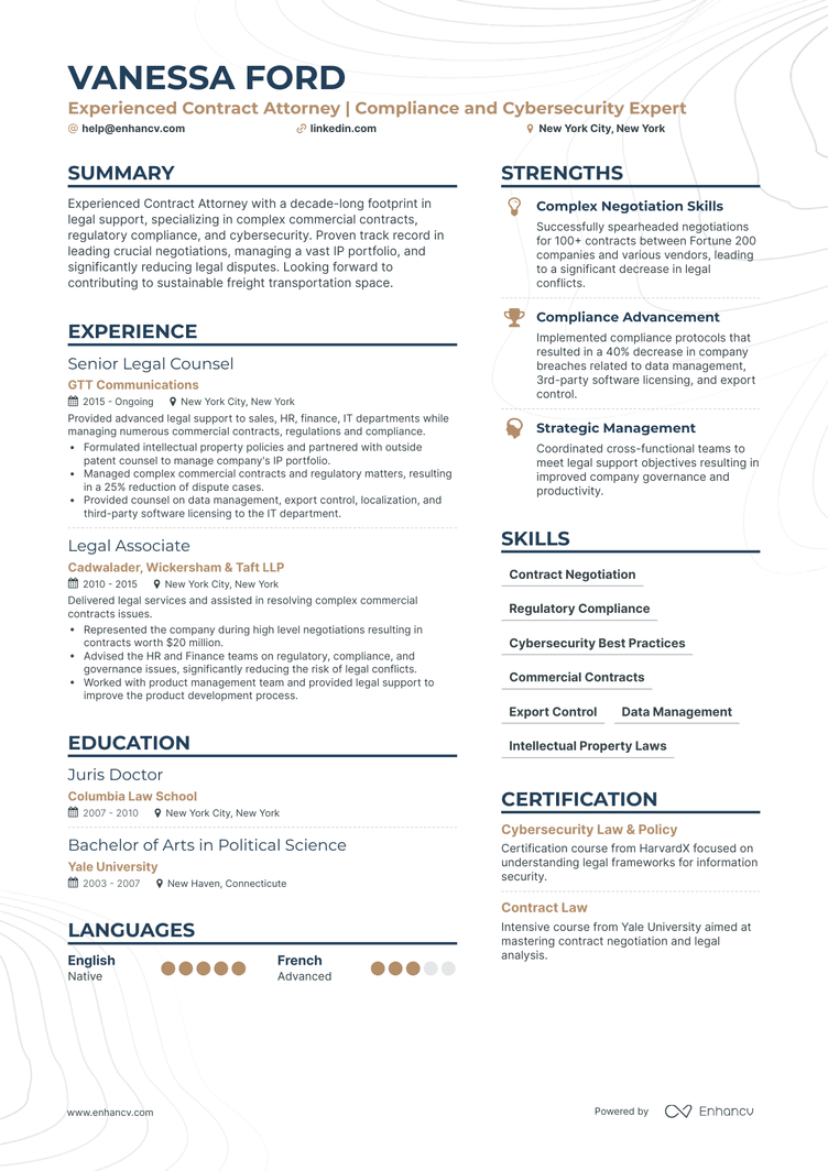 5 Contract Attorney Resume Examples & Guide for 2024