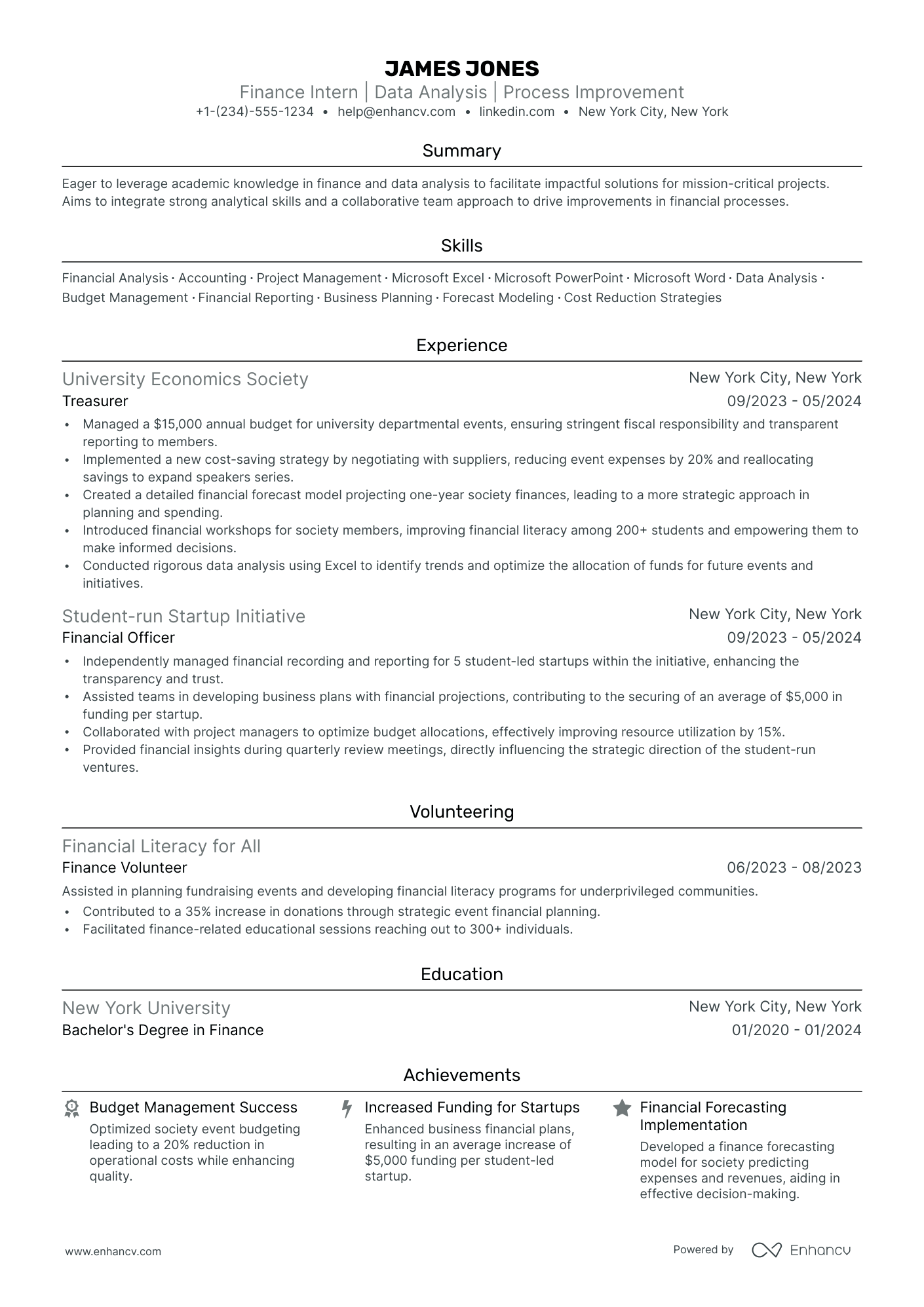 5 Finance Intern Resume Examples & Guide for 2024