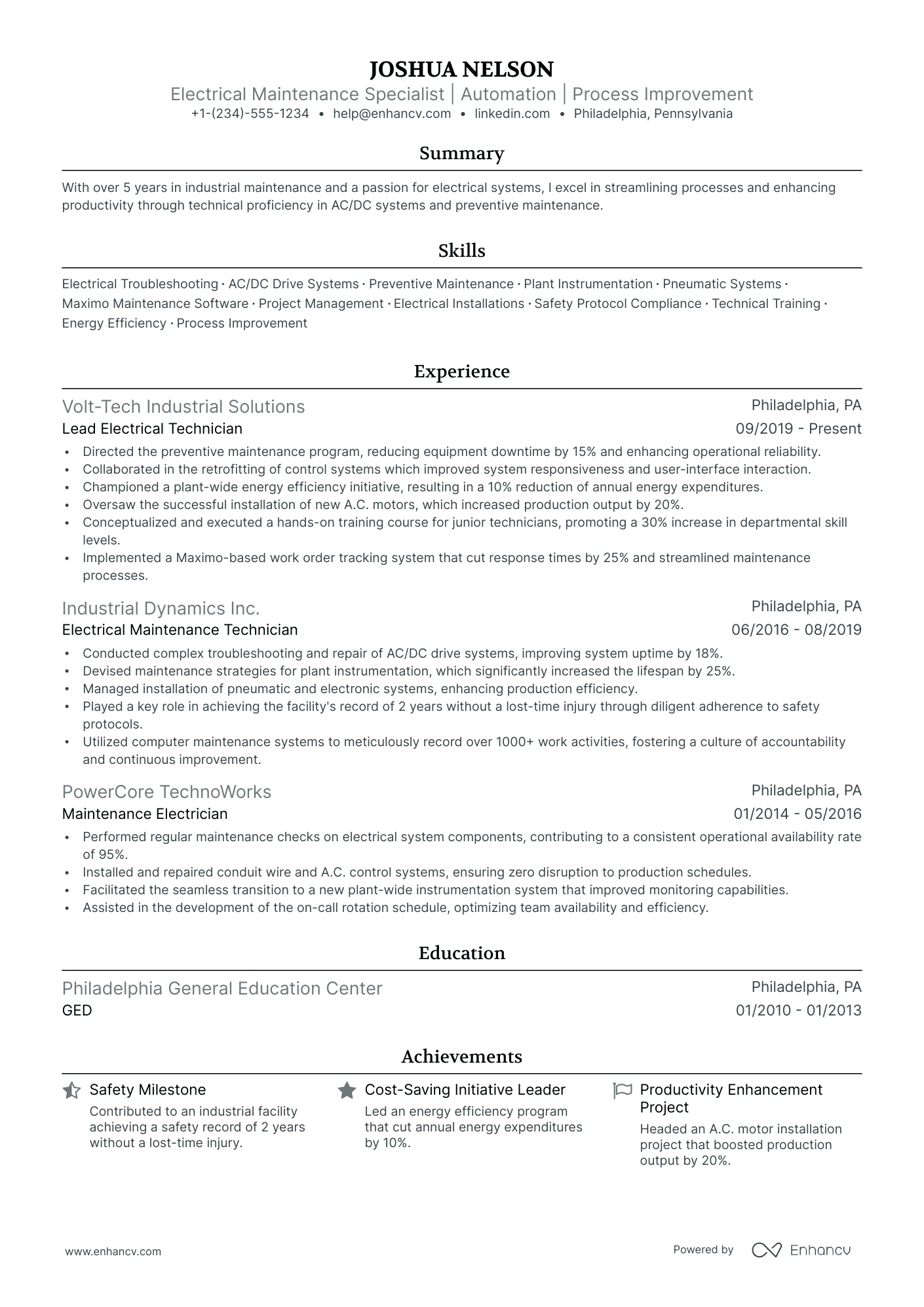 5 Electronic Technician Resume Examples & Guide for 2024