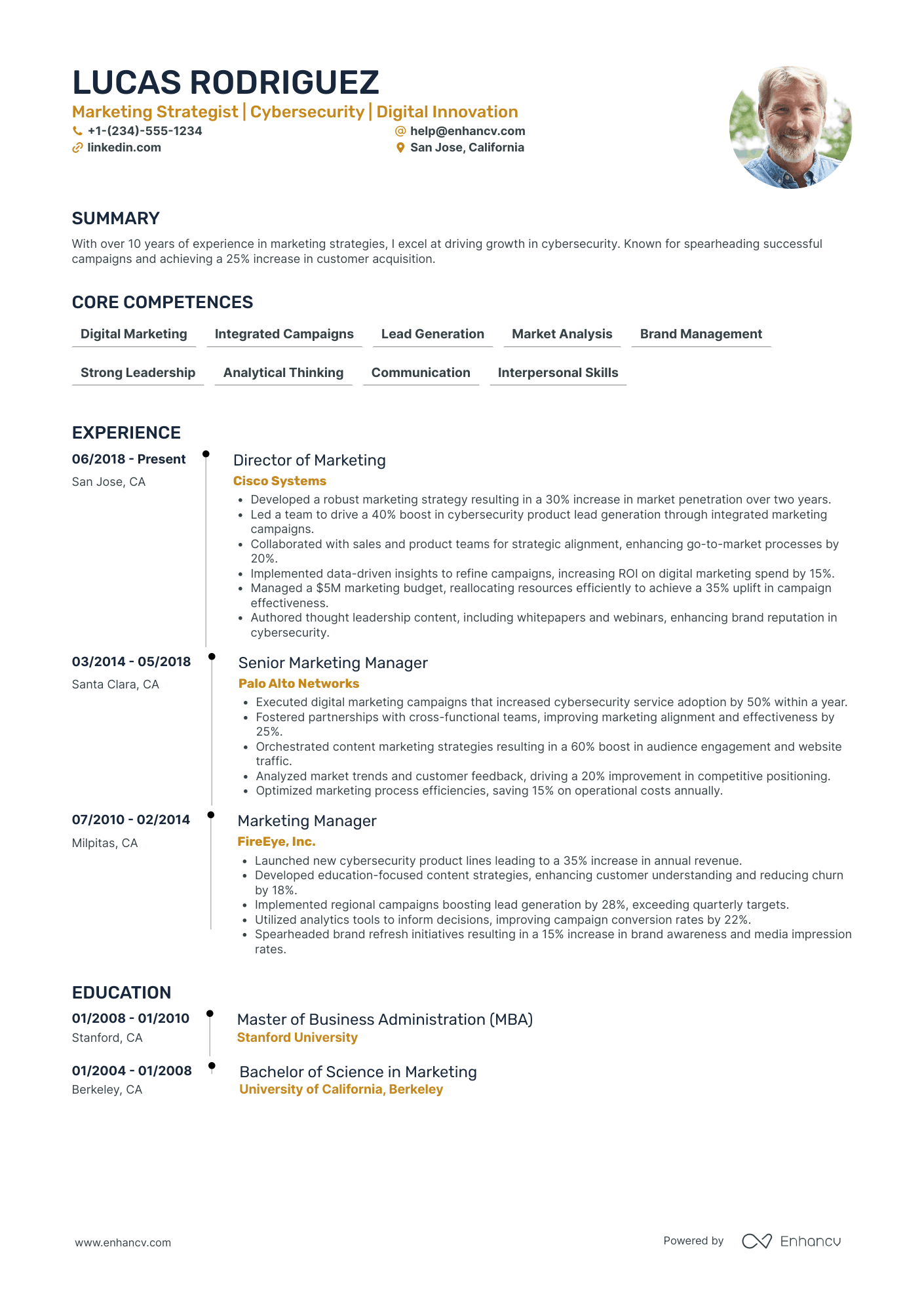 Chief Marketing Officer in Cybersecurity Resume Example