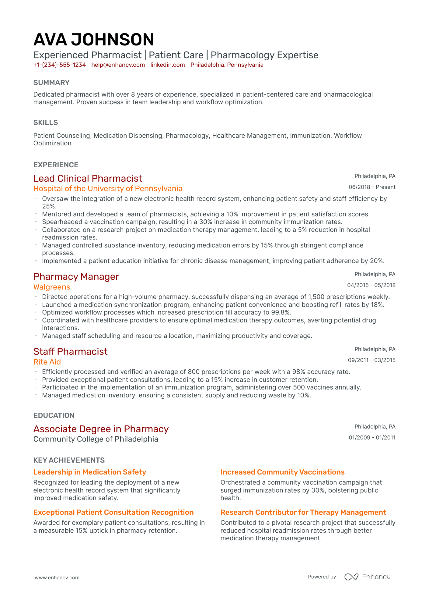 10 CVS Pharmacist Resume Examples & Guide for 2025