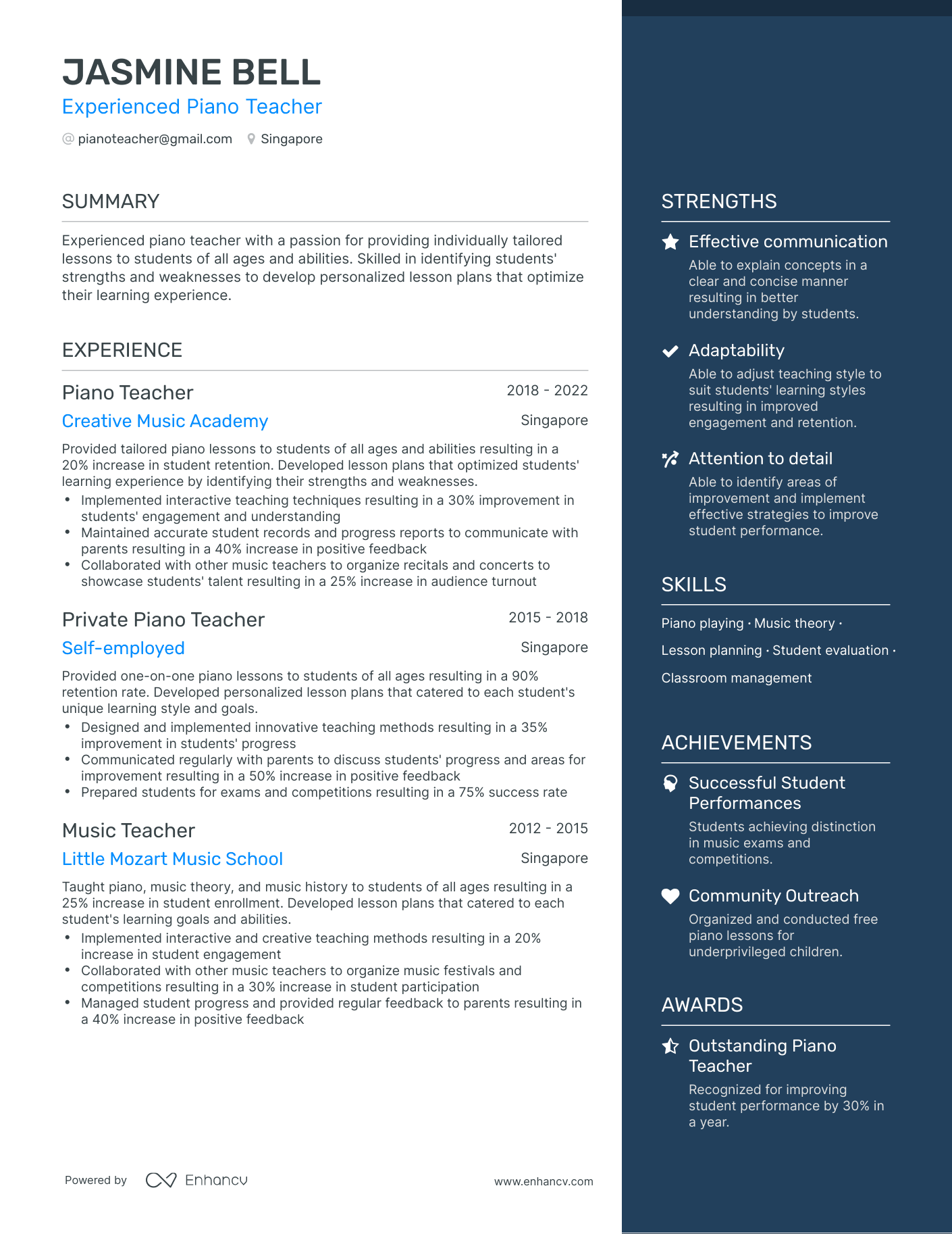 5 Piano Teacher Resume Examples & Guide for 2023