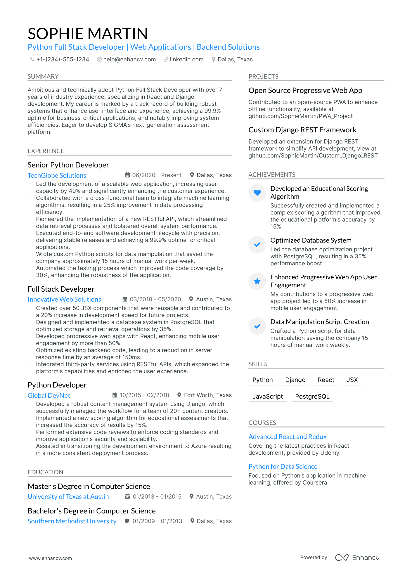 5 Python Full Stack Developer Resume Examples & Guide for 2024