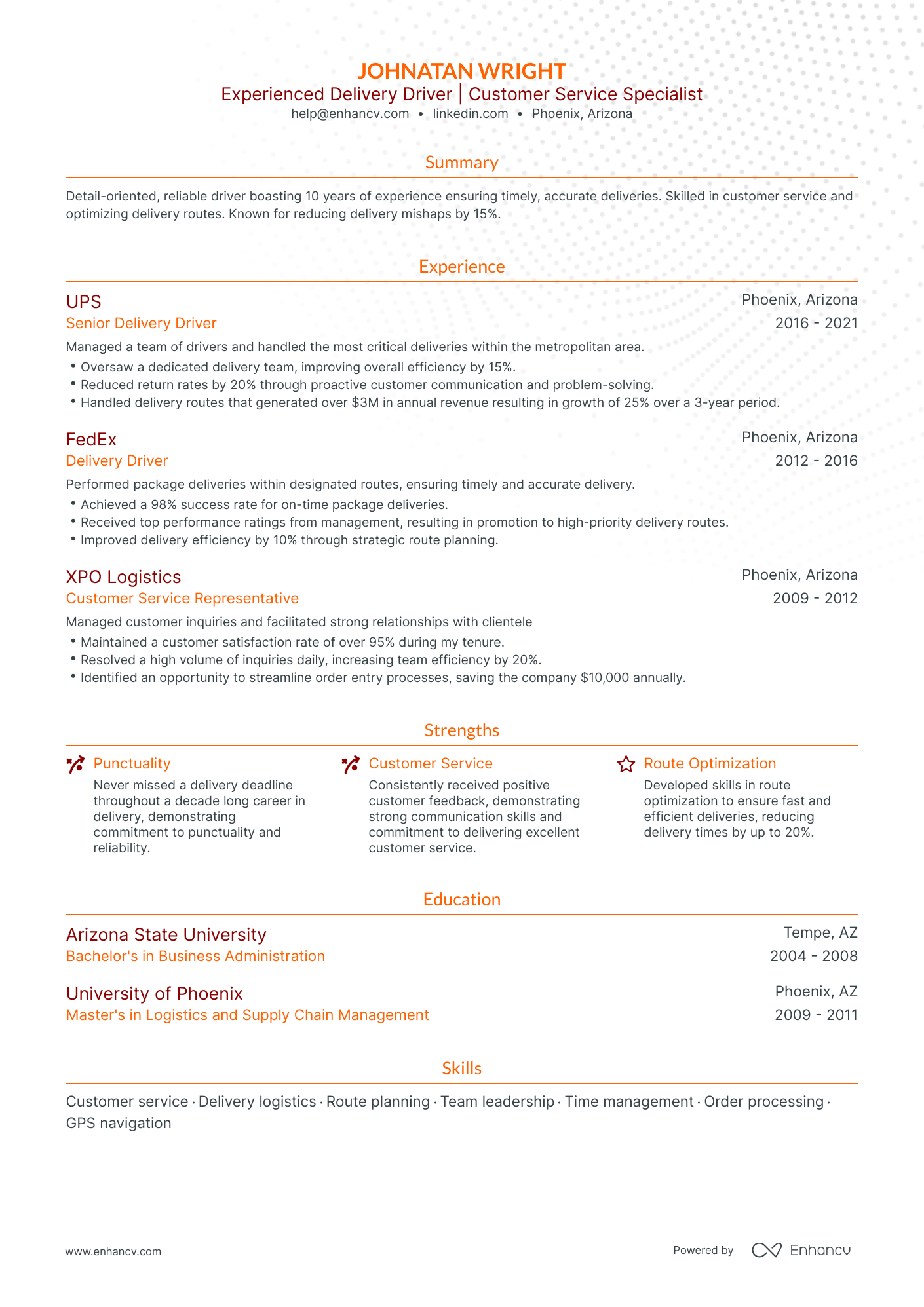 5 Food Delivery Driver Resume Examples & Guide for 2024