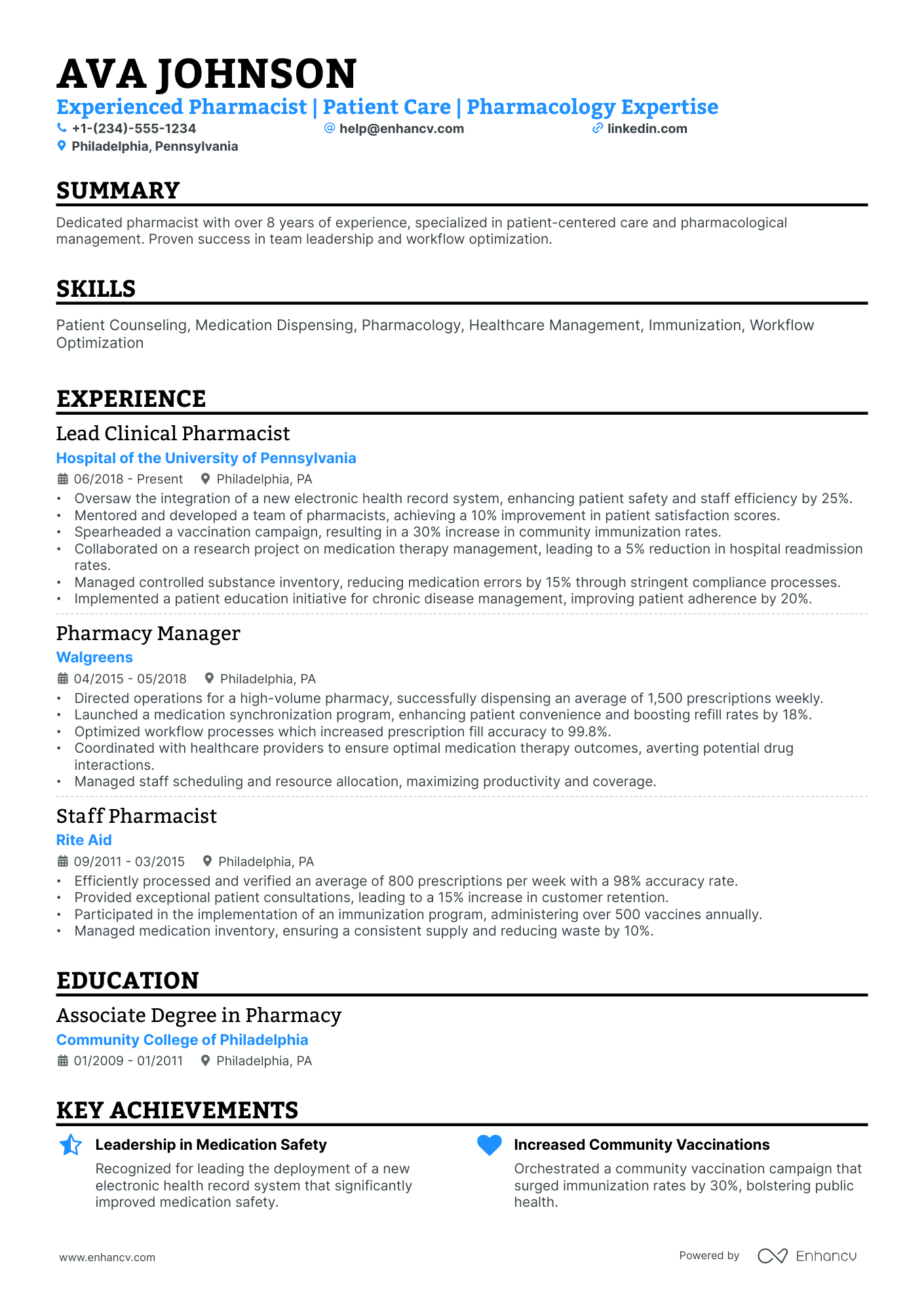 10 CVS Pharmacist Resume Examples & Guide for 2025
