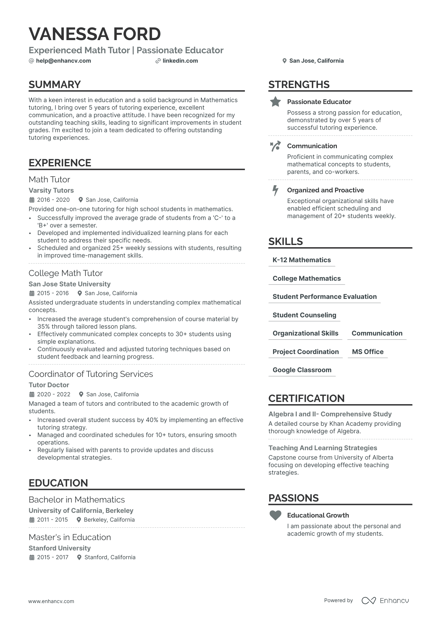 5 Math Tutor Resume Examples & Guide for 2024