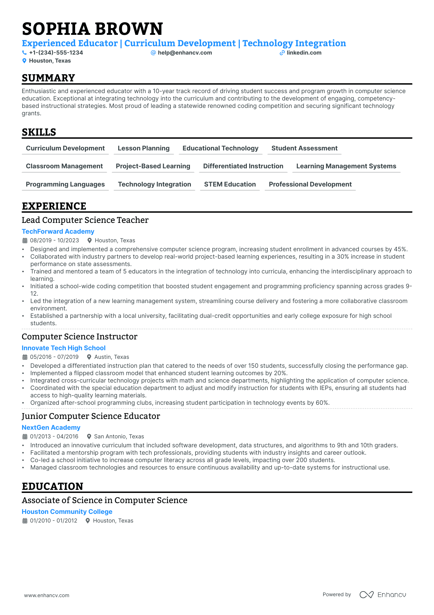 5 Computer Science Teacher Resume Examples & Guide for 2024