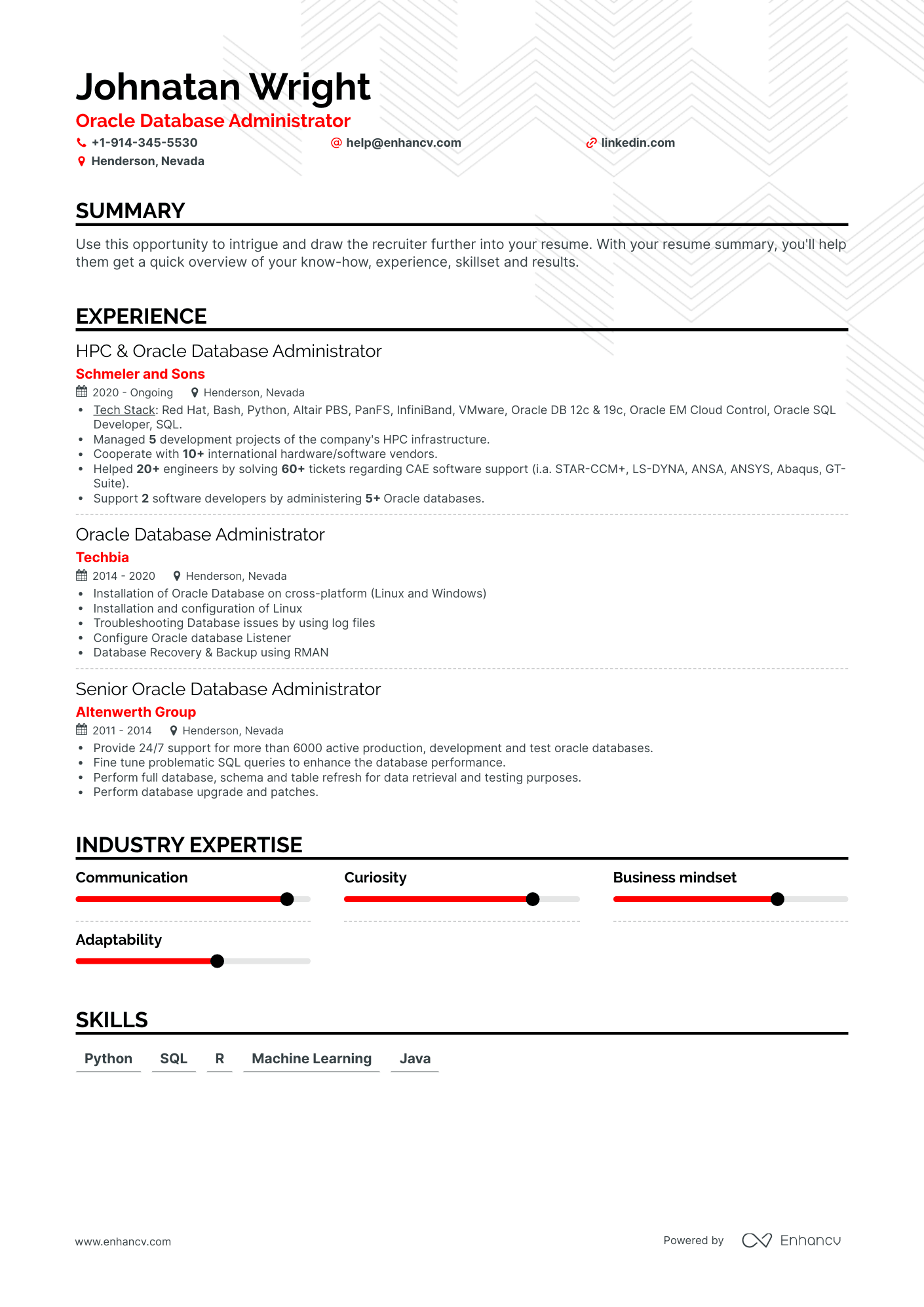 Oracle Database Administrator Resume Examples & Guide for 2023 (Layout