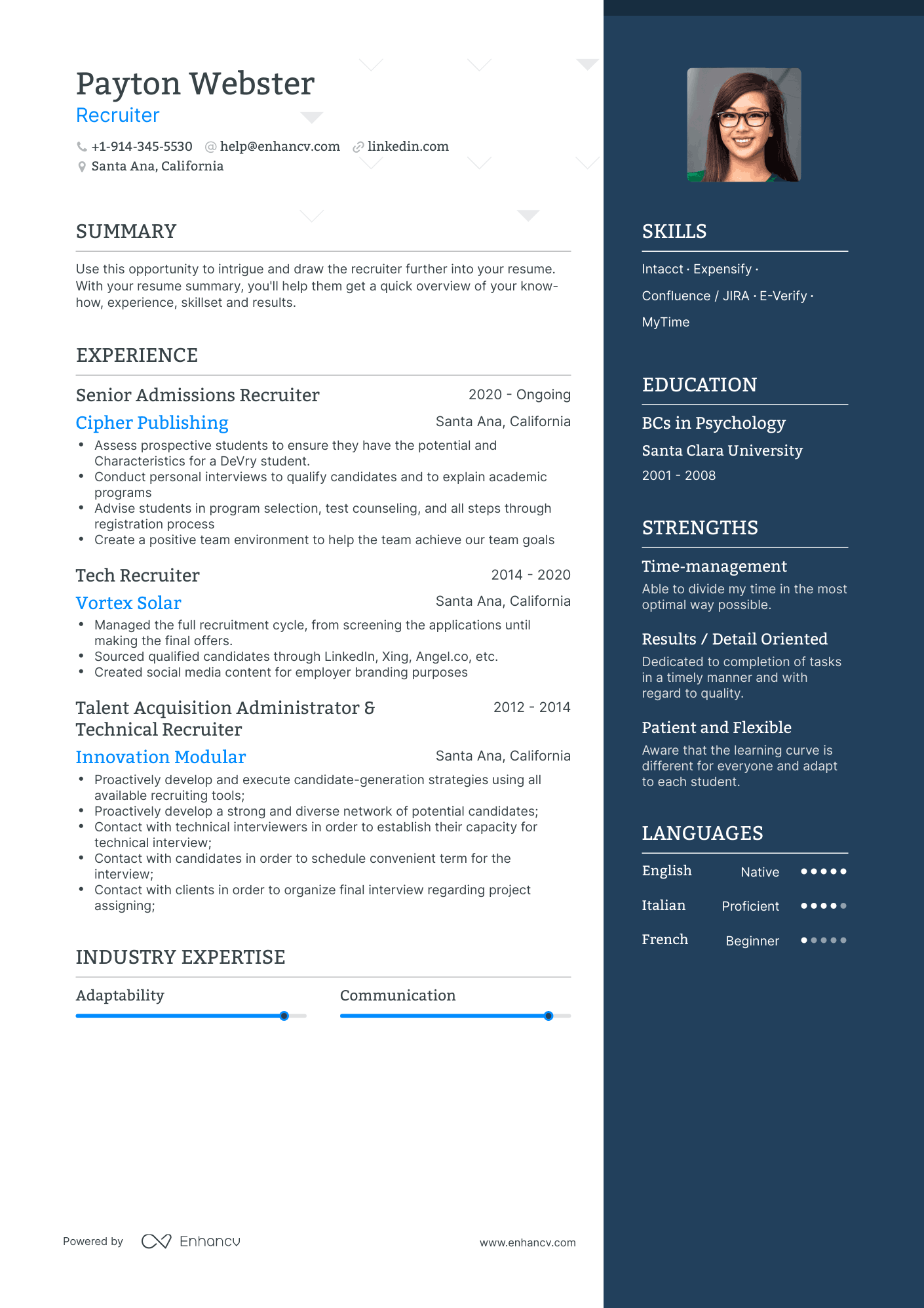 TOP Recruiter Resume Examples & Samples for 2023 | Enhancv.com (Layout ...