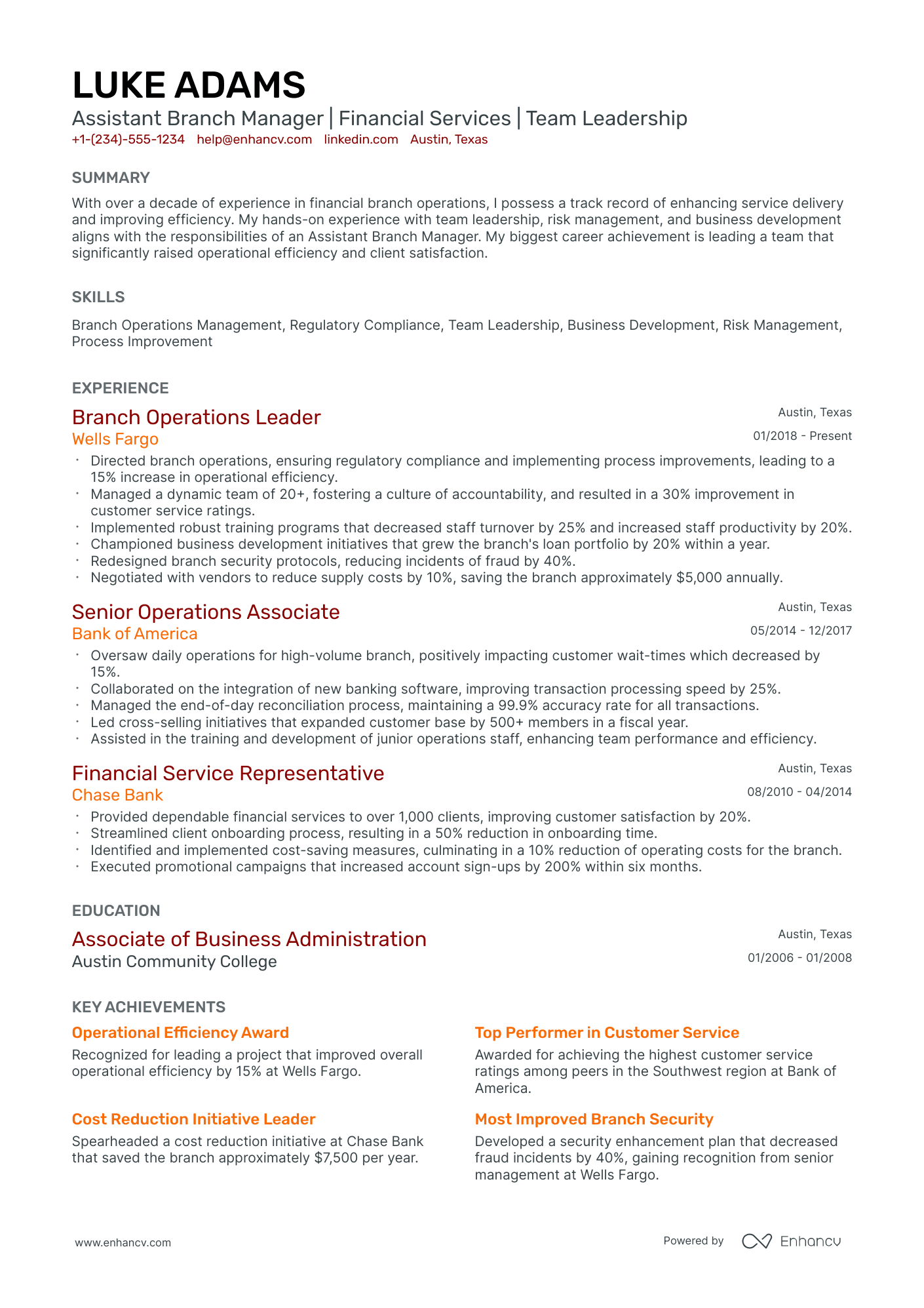 10 Assistant Branch Manager Resume Examples & Guide for 2026