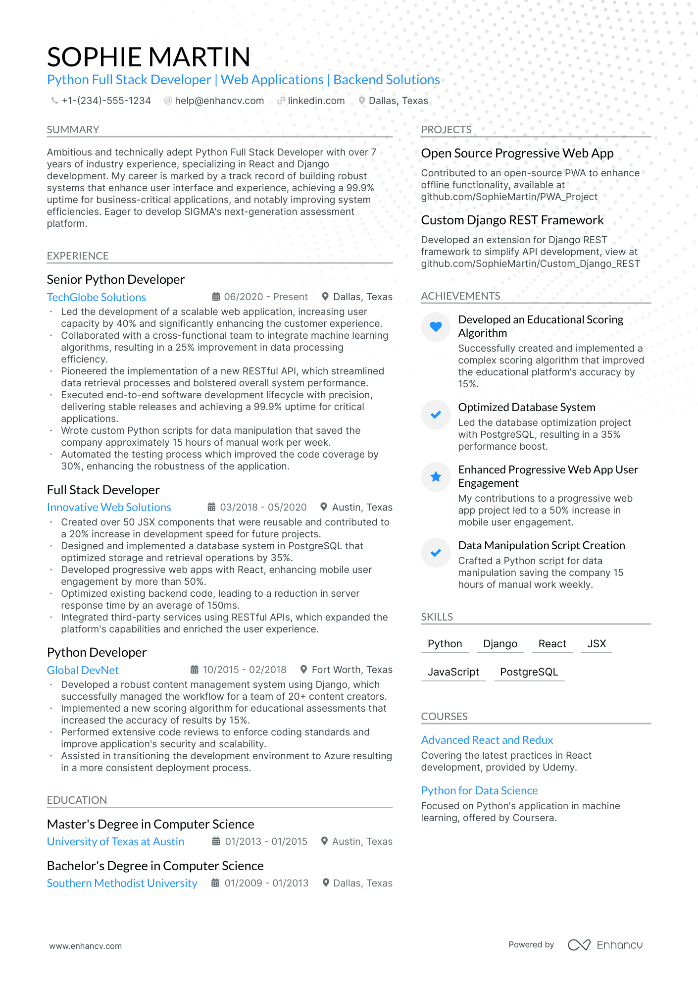 5 Python Full Stack Developer Resume Examples & Guide for 2024