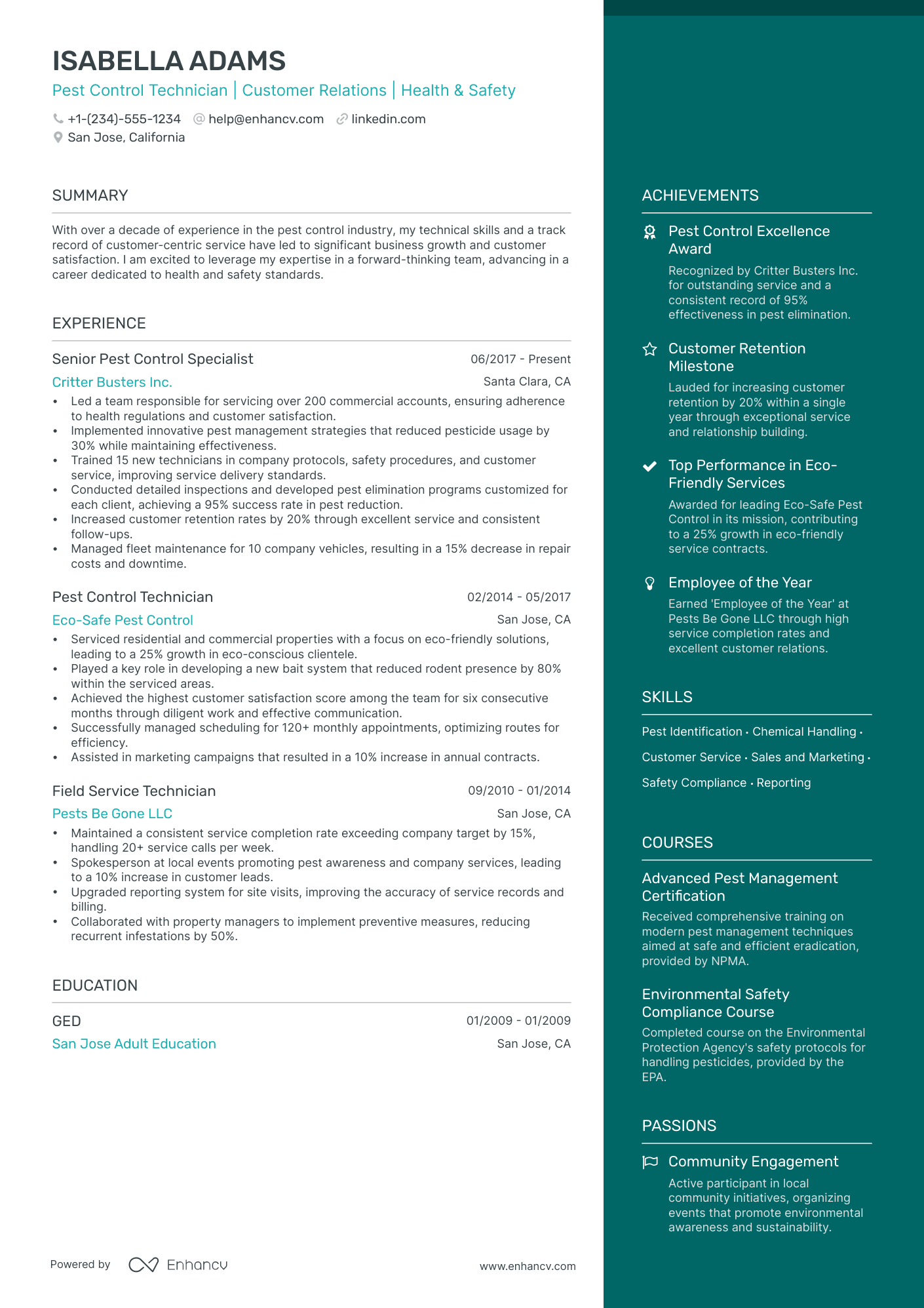 5 Pest Control Resume Examples & Guide for 2024