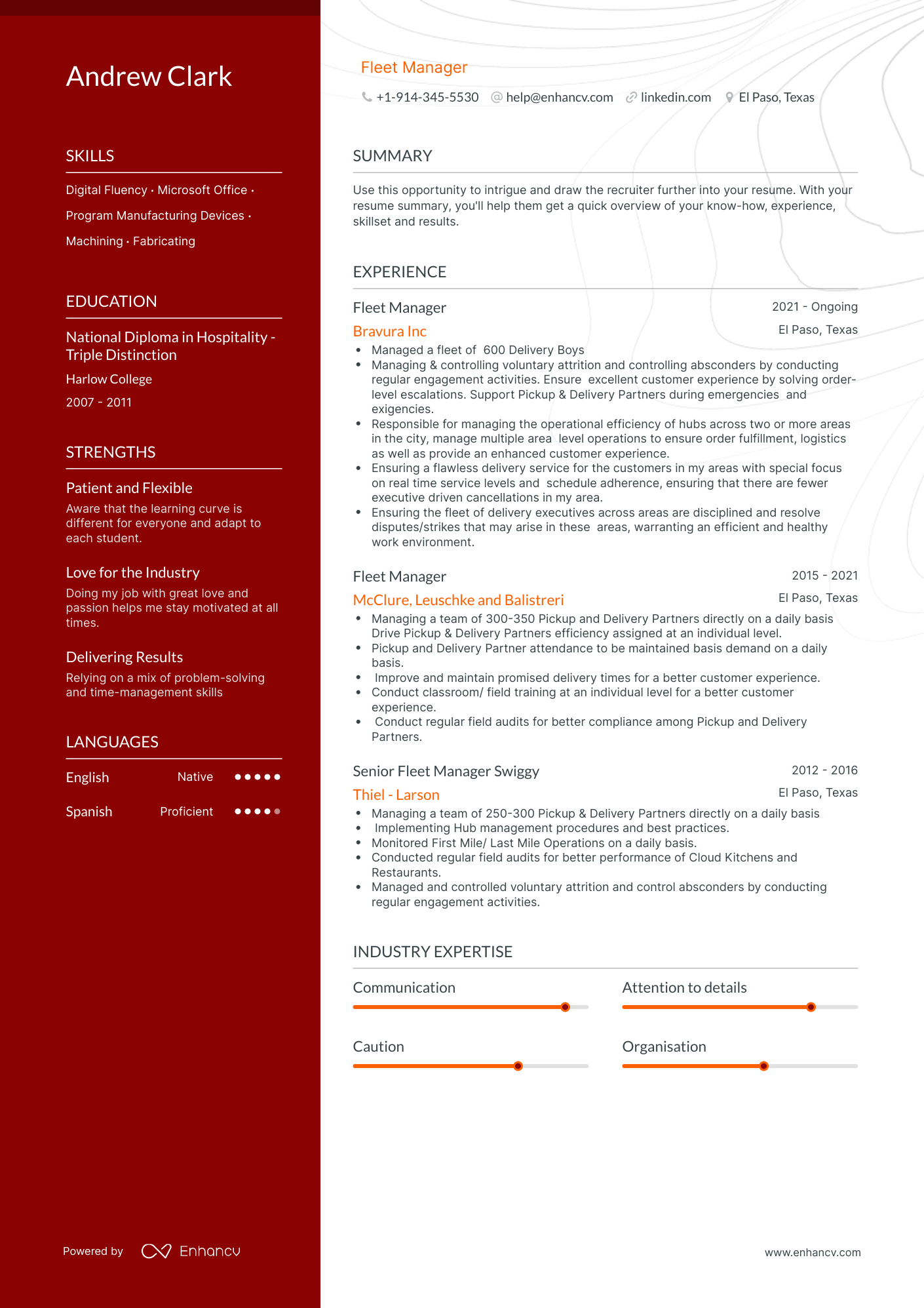 Fleet Manager Resume Examples & Guide for 2023 (Layout, Skills ...