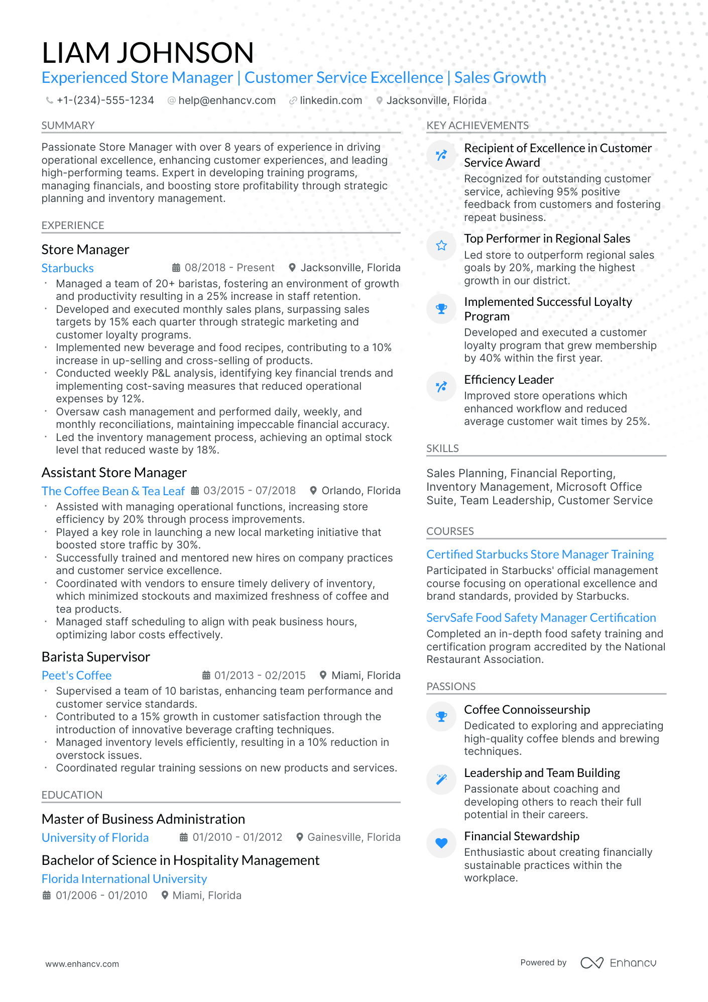 10 Starbucks Store Manager Resume Examples & Guide for 2026