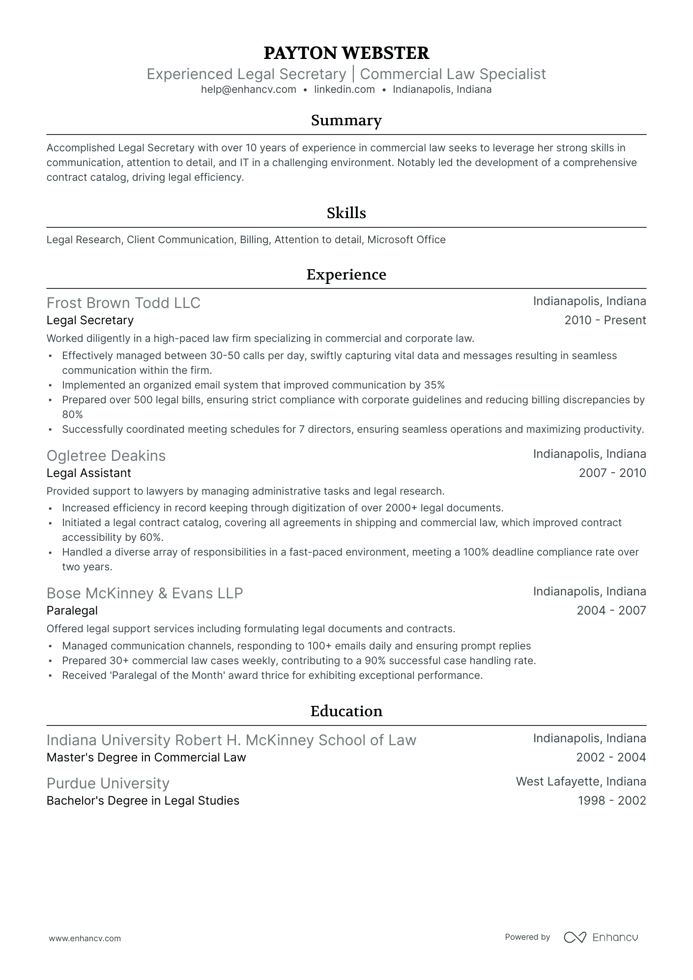 Example Bio Legal Secretary 10 Legal Secretary Resume Examples & Guide for 2026