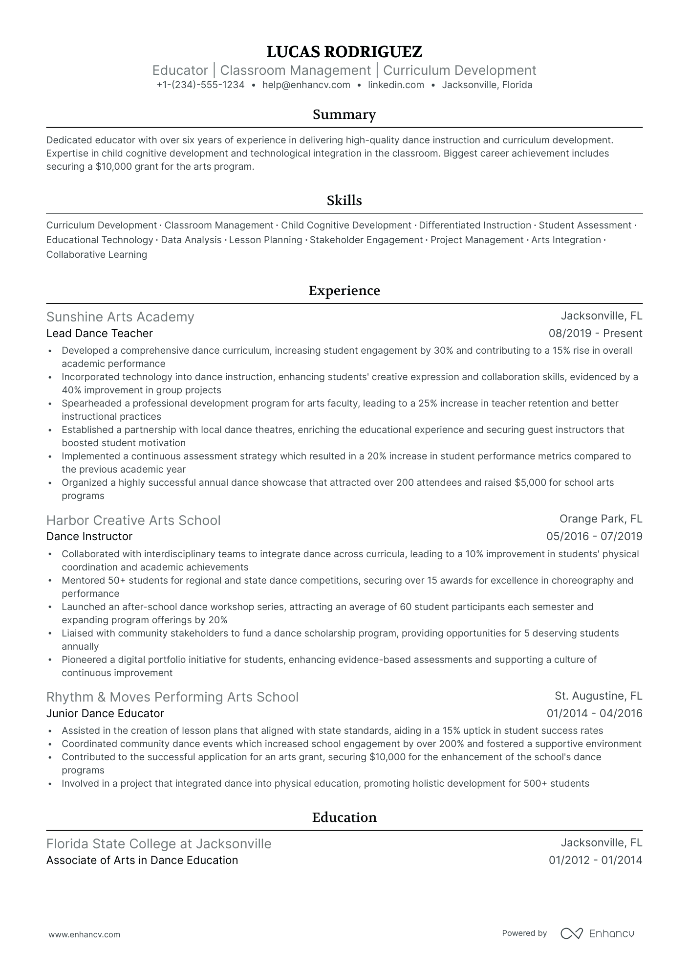 5 Dance Teacher Resume Examples & Guide for 2024