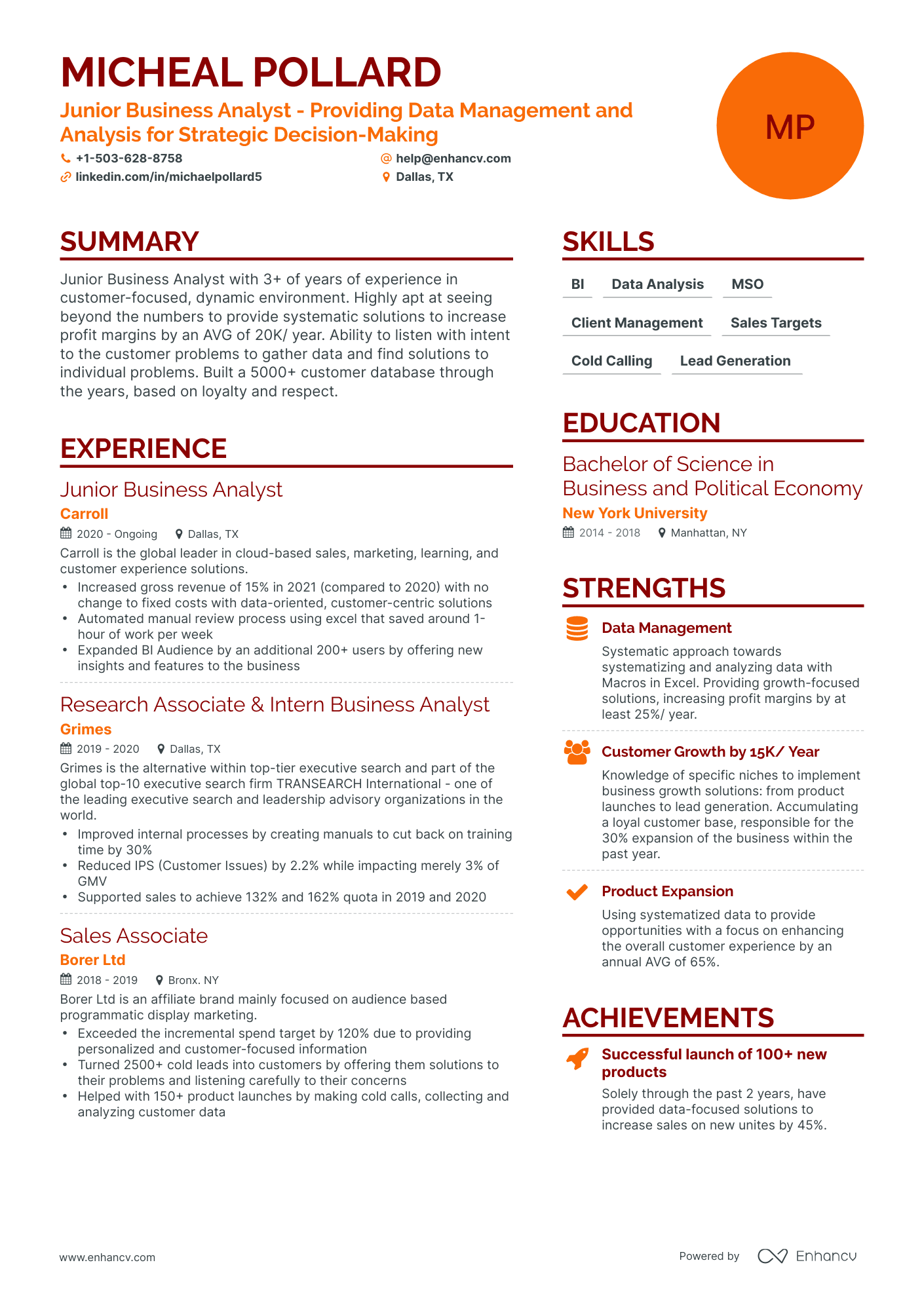 5 Junior Business Analyst Resume Examples & Guide for 2024