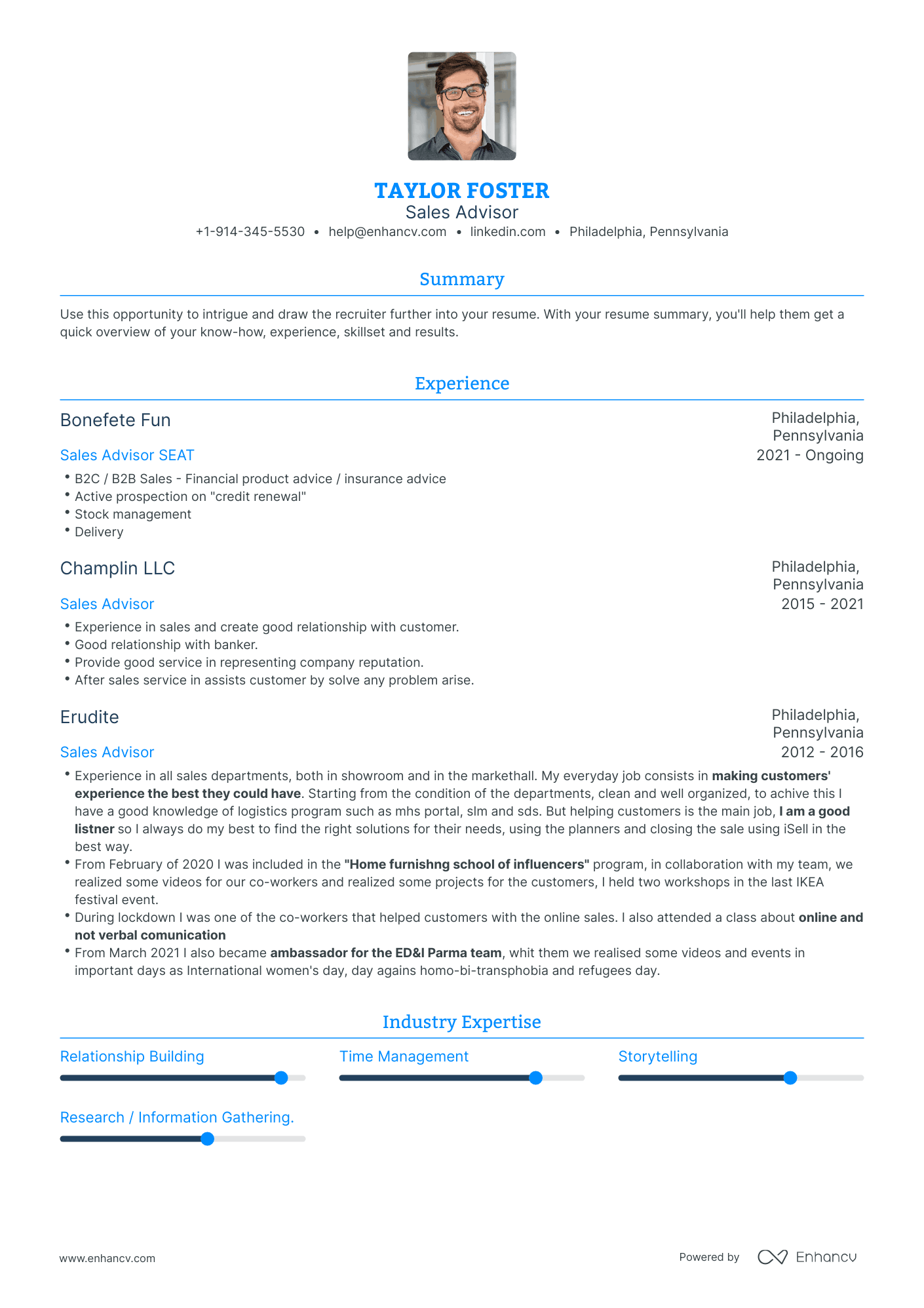 Sales Advisor Resume Examples & Guide for 2023 (Layout, Skills ...