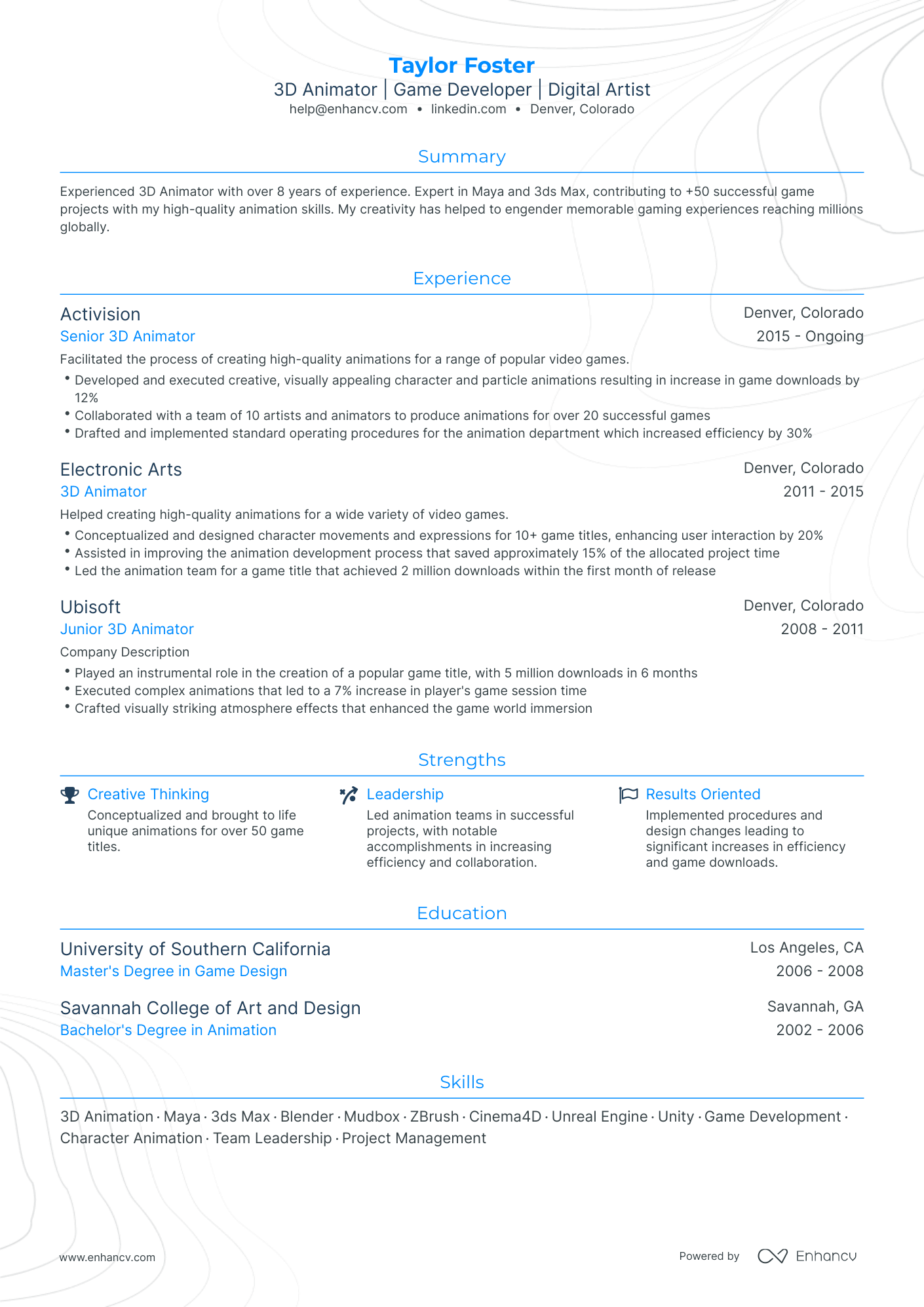 5 3D Animator Resume Examples & Guide for 2023