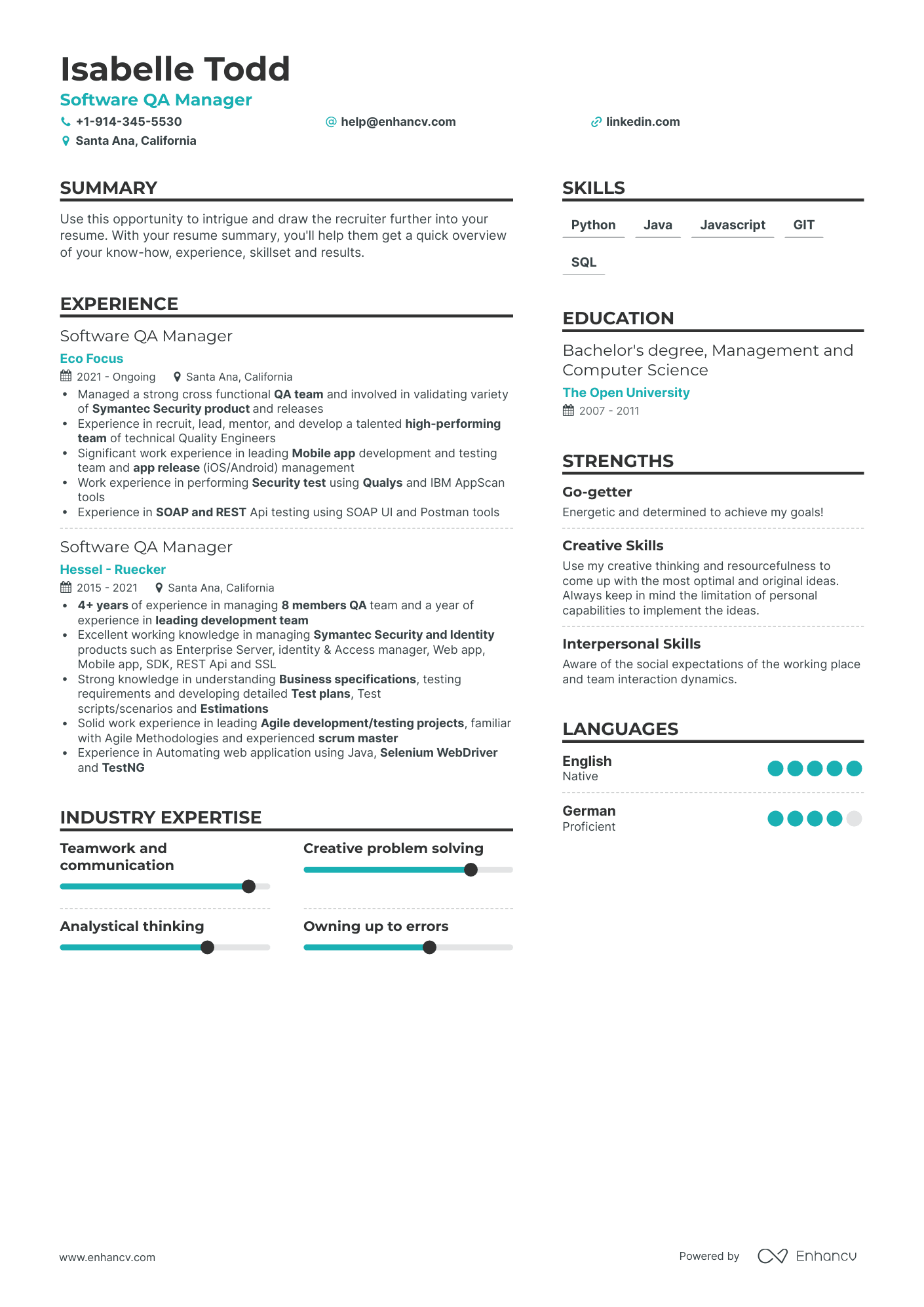 Software QA Manager Resume Examples & Guide for 2023 (Layout, Skills ...