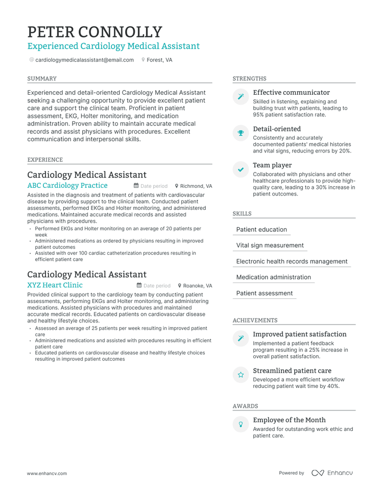 5 Cardiology Medical Assistant Resume Examples & Guide for 2023