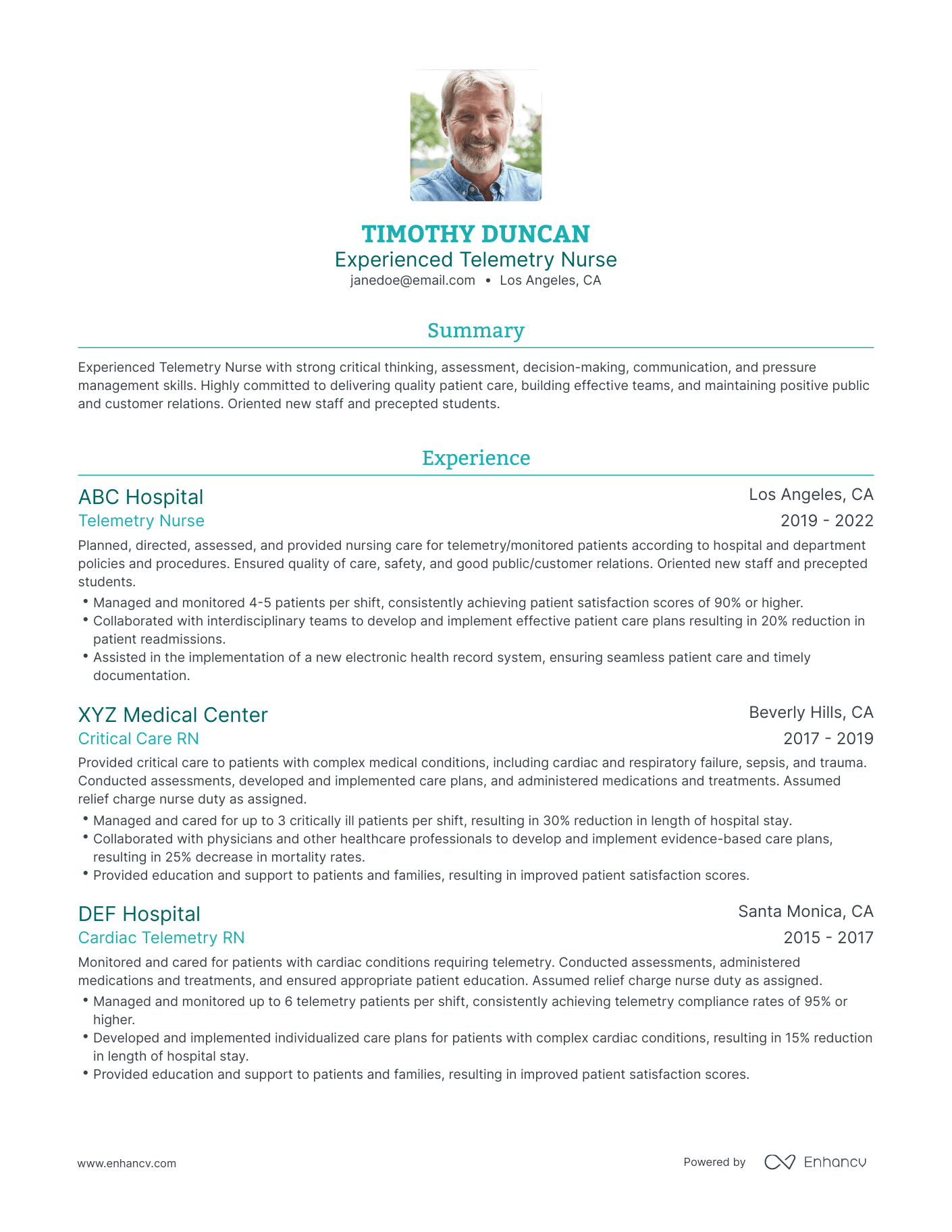 5 Telemetry Nurse Resume Examples & Guide for 2024