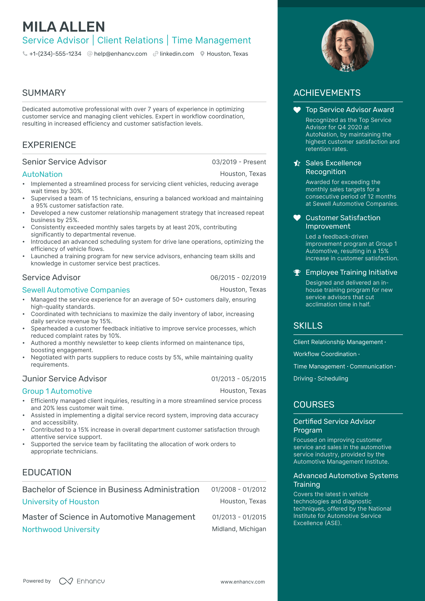 5 Service Advisor Resume Examples & Guide for 2024