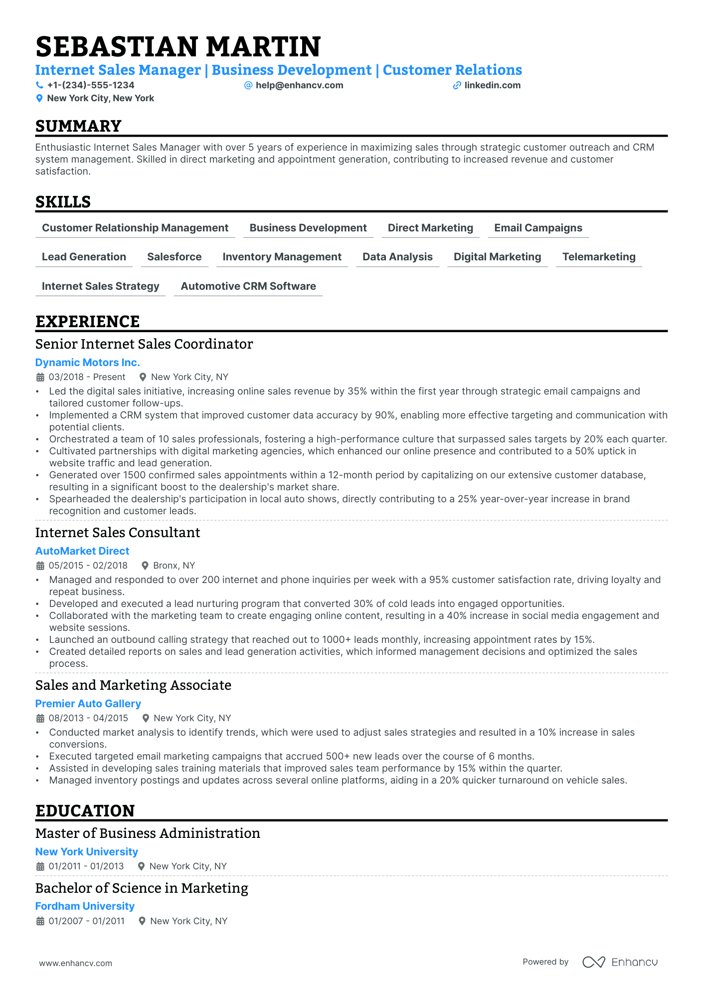 5 Internet Sales Manager Resume Examples & Guide for 2024