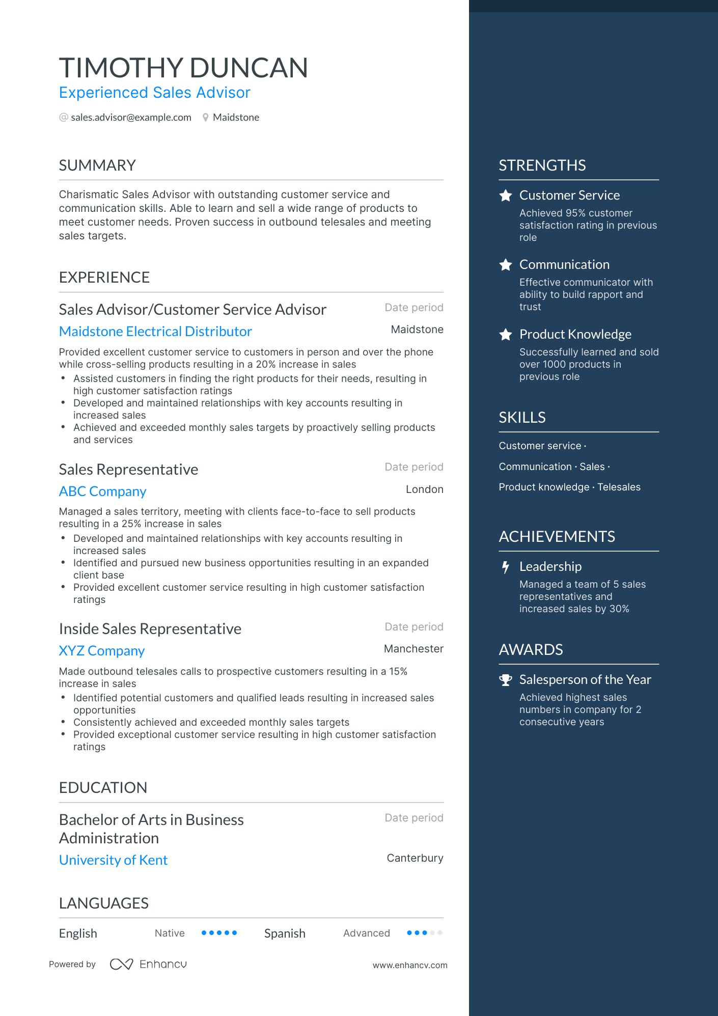 5 Sales Advisor Resume Examples & Guide for 2024