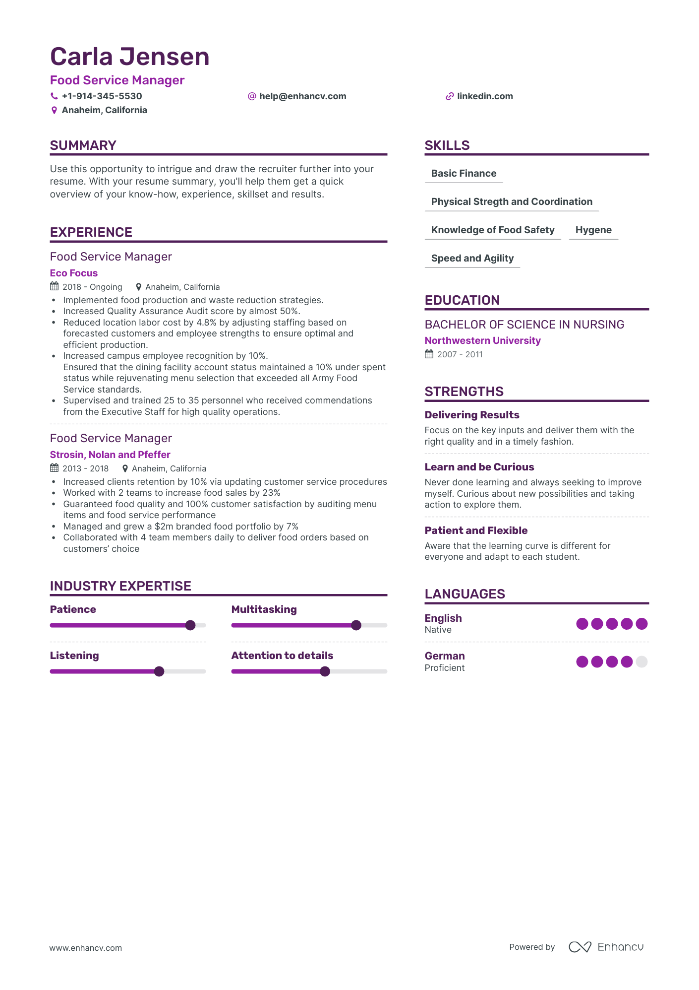 Food Service Manager Resume Examples & Guide for 2023 (Layout, Skills ...