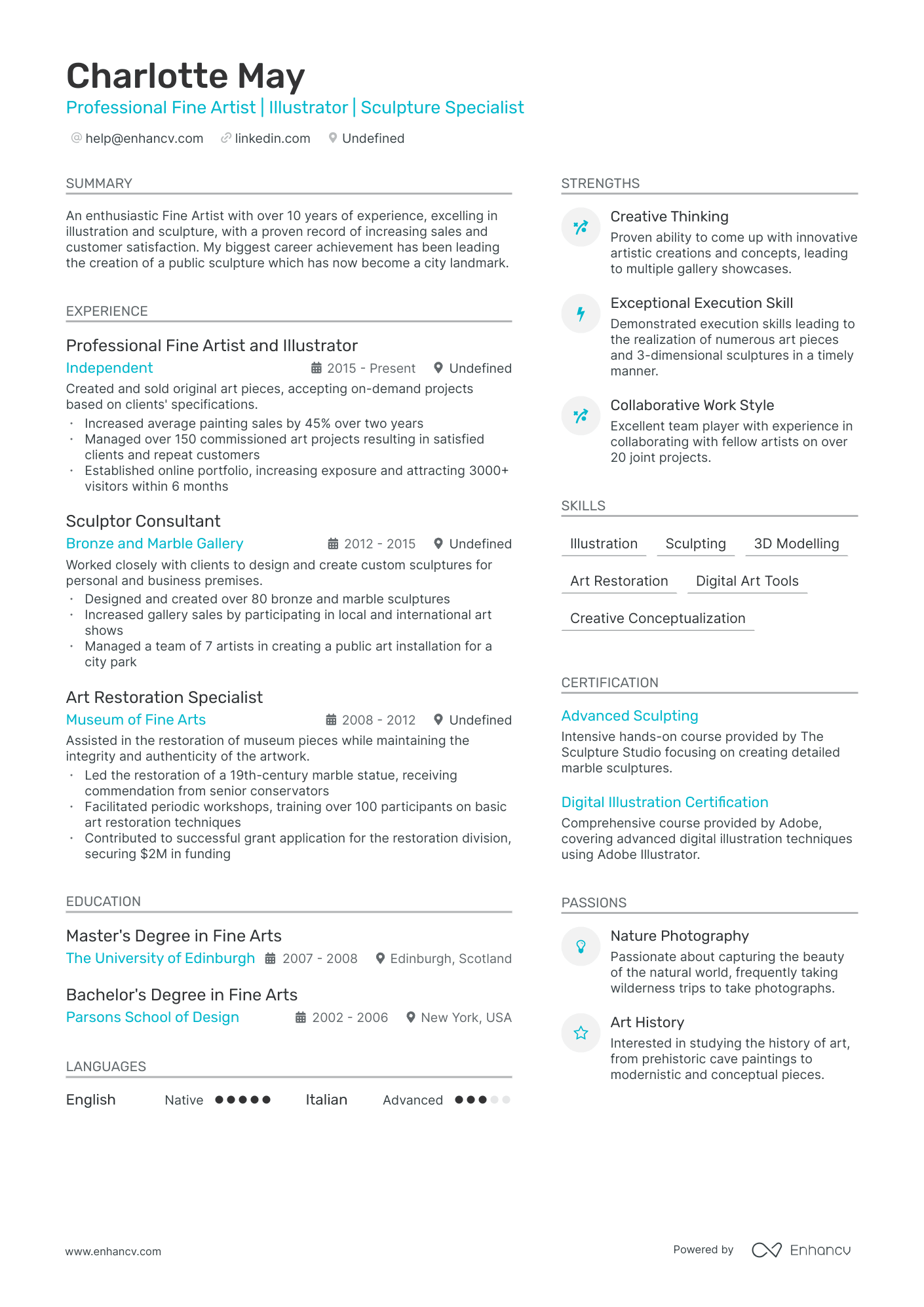 5 Fine Artist Resume Examples & Guide for 2024